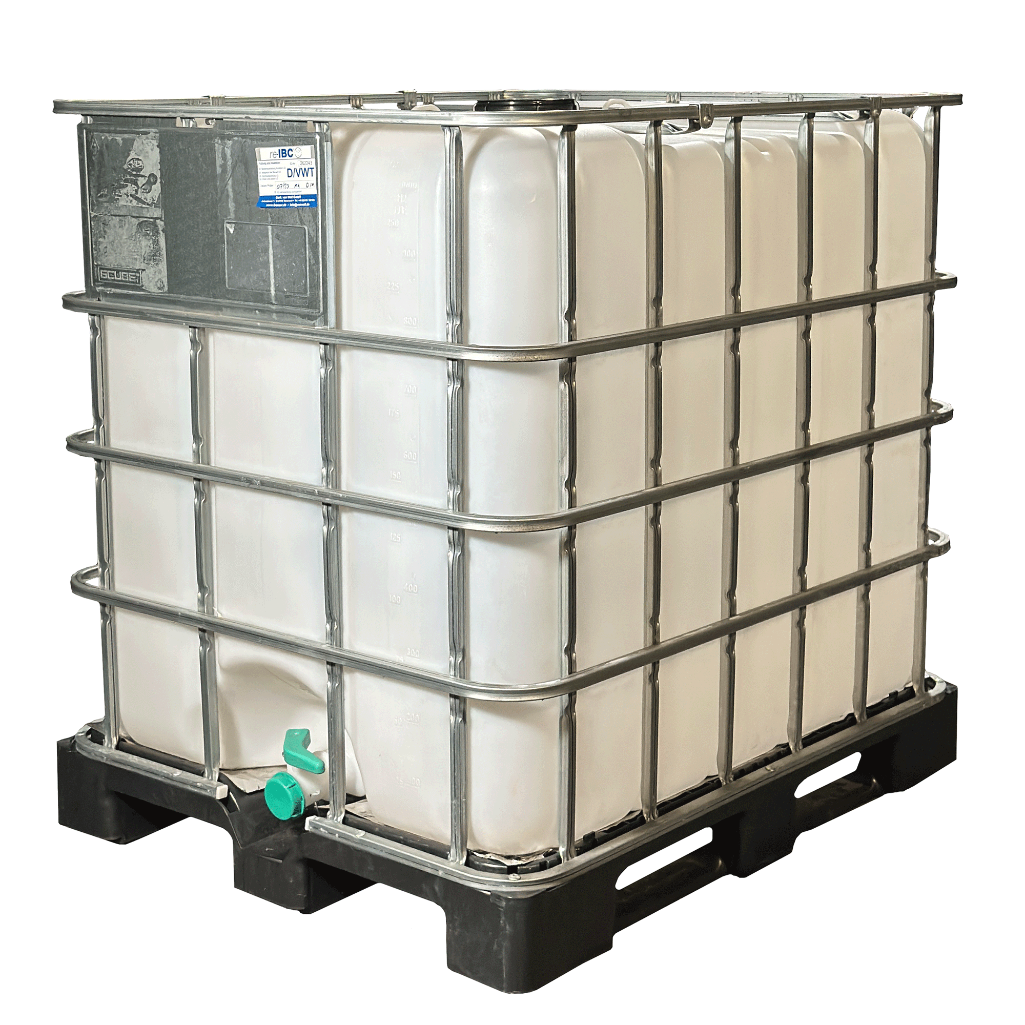 IBC-Container 1000l gereinigt 1.Wahl aus der Lebensmittelindustrie auf Kunststoffpalette 150mm Deckel IBC-Container 1000l gereinigt 1.Wahl aus der Lebensmittelindustrie auf Kunststoffpalette 150mm Deckel