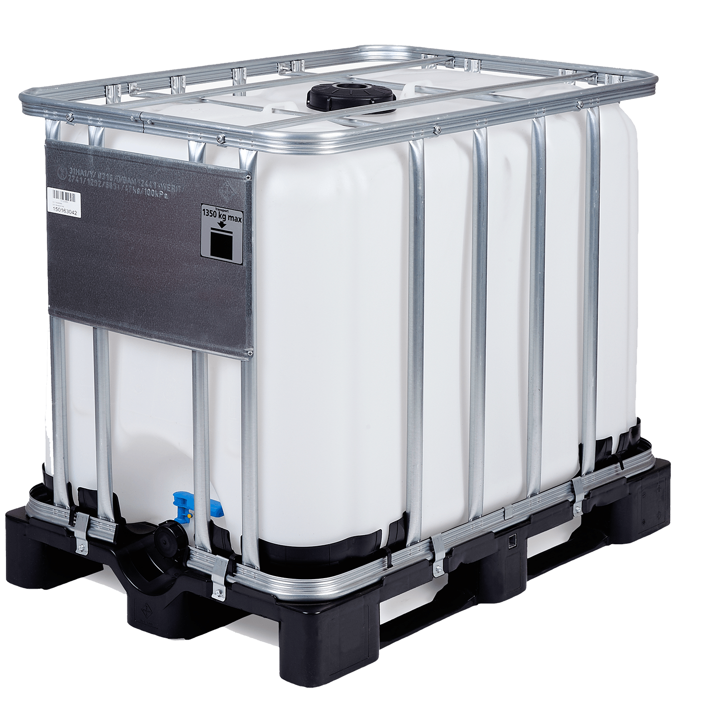 IBC-Container 600l neu auf Kunststoffpalette 150mm Deckel mit Gefahrgutzulassung und Lebensmittelzulassung (Werit)