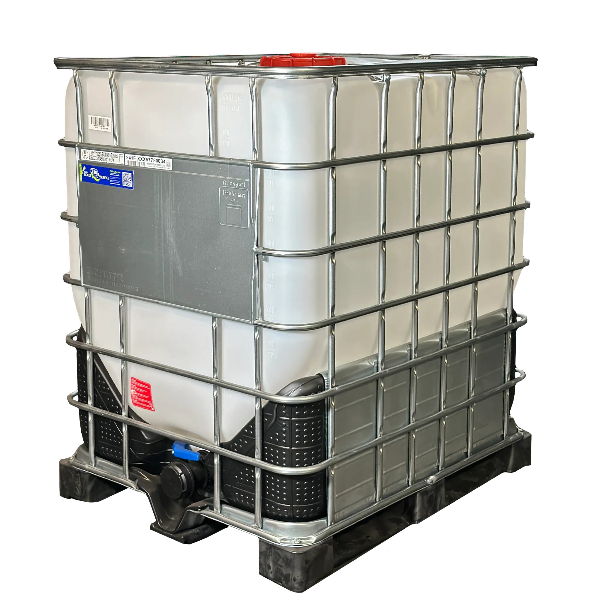 IBC-Container 1000l neu ECOBULK HX mit Säureschutz auf Kunststoffpalette 225mm Deckel mit Gefahrgutzulassung, Entgasungsventil D15 und 3-Zoll-Auslauf (Schütz) von 2025