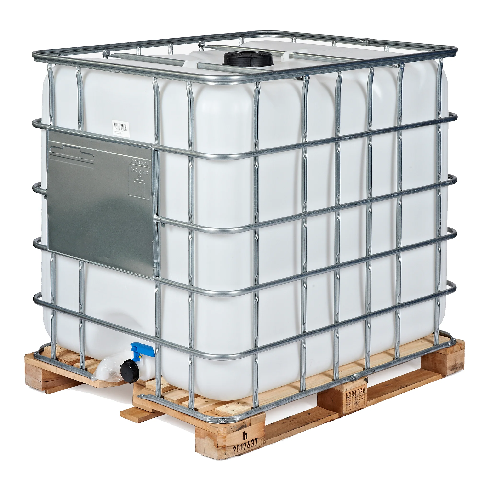 IBC Container 1000l mit neuem Innenbehälter auf Holzpalette mit