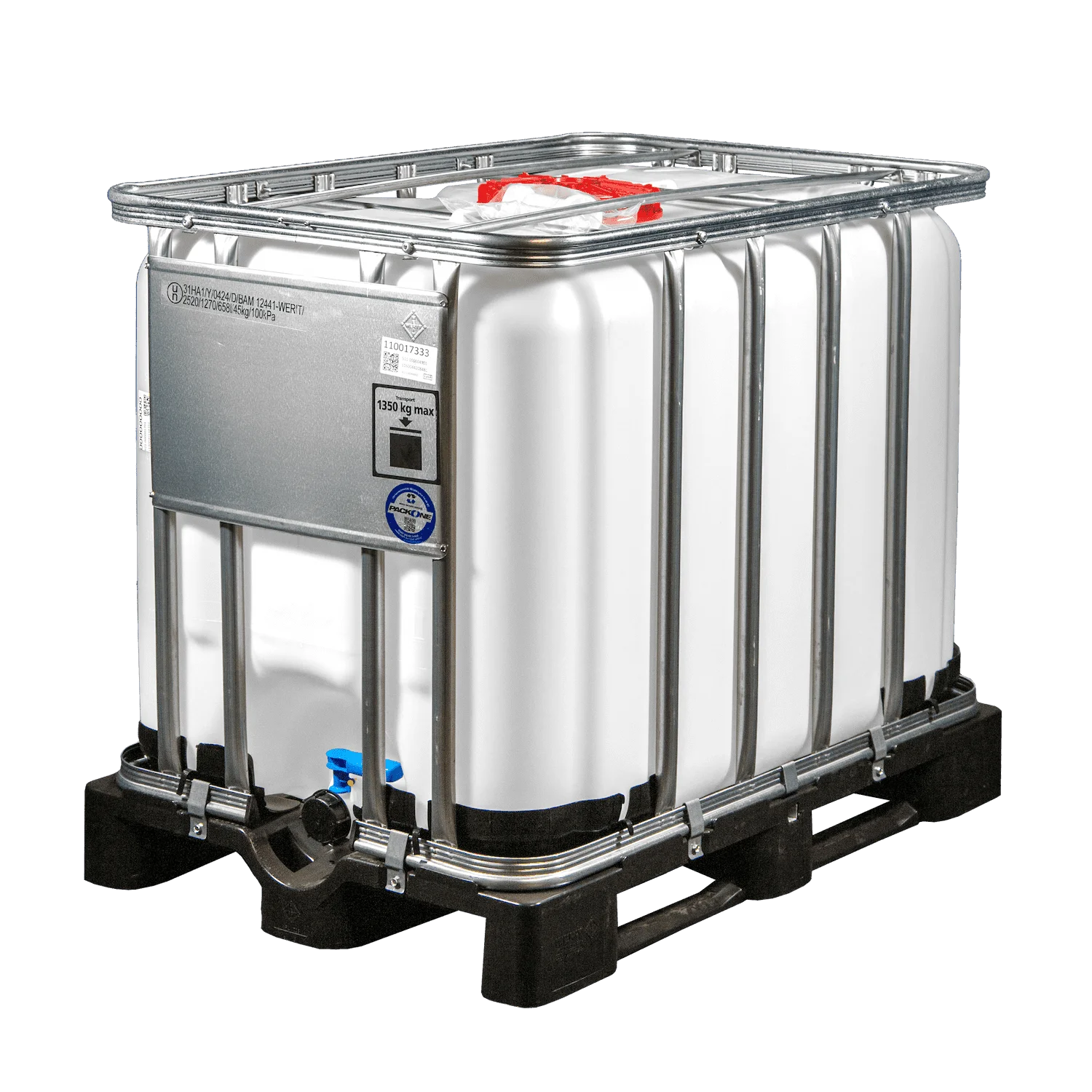 IBC-Container 600l neu (Bruch mittig an der Kunststoffpalette, Siehe Bild 4) 225mm Deckel mit Gefahrgutzulassung und Lebensmittelzulassung (Werit)