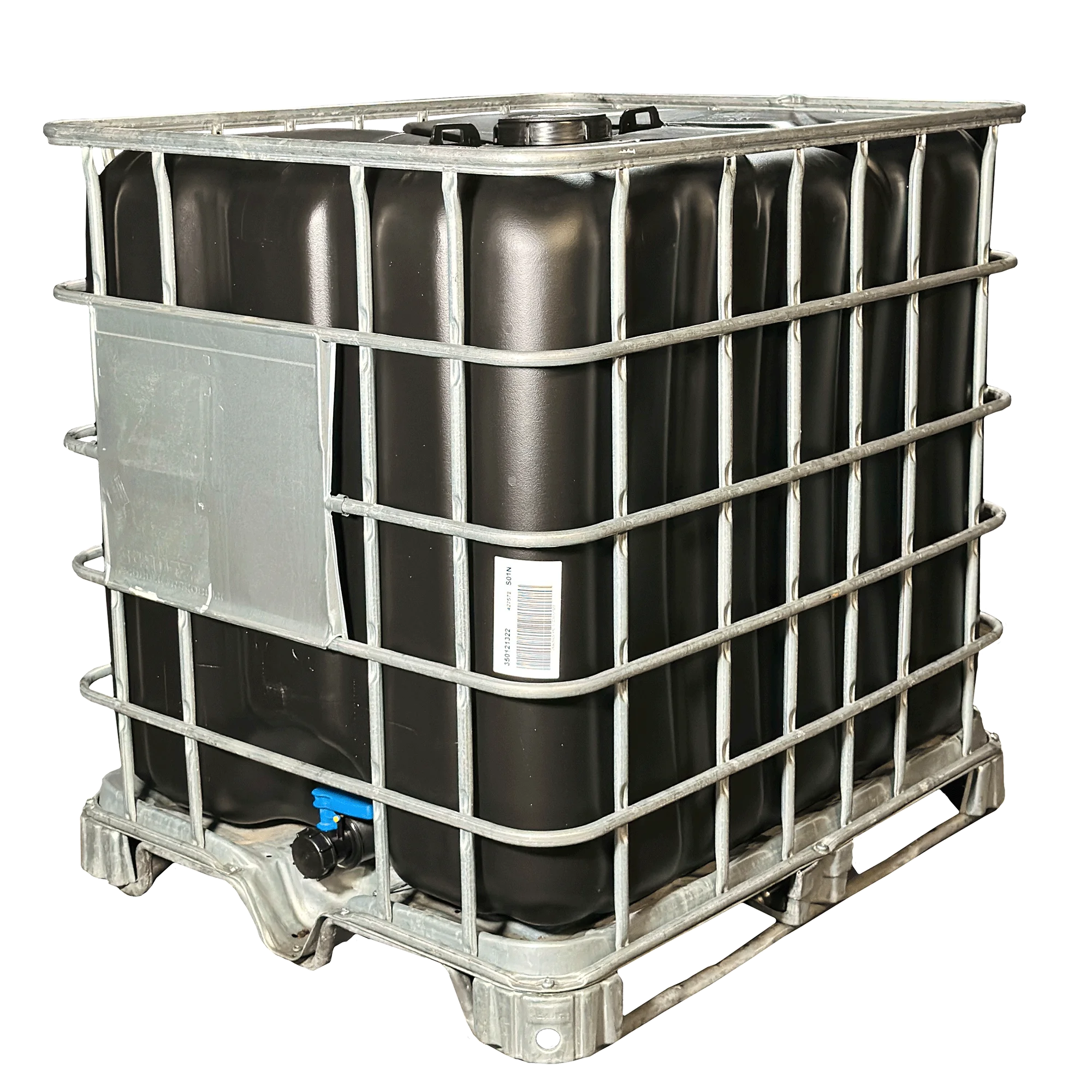 IBC-Container 1000l mit schwarzem UV-geschütztem, neuem Innenbehälter auf Stahlkufenpalette 150mm Deckel mit Lebensmittelzulassung