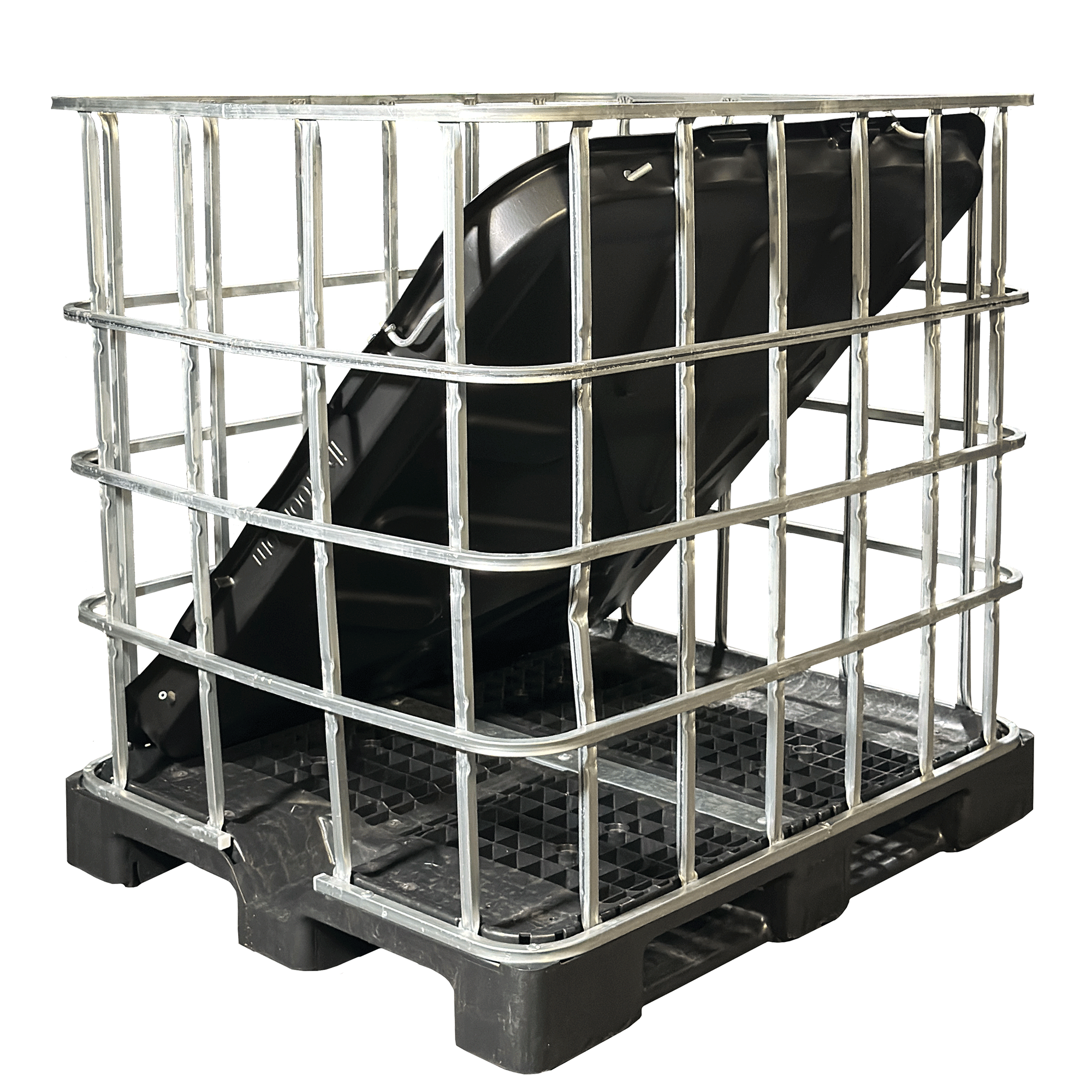 IBC-Gitterbox auf Kunststoffpalette inklusive IBC-Abdeckung/IBC-Roof mit 4x Metallverriegelungen