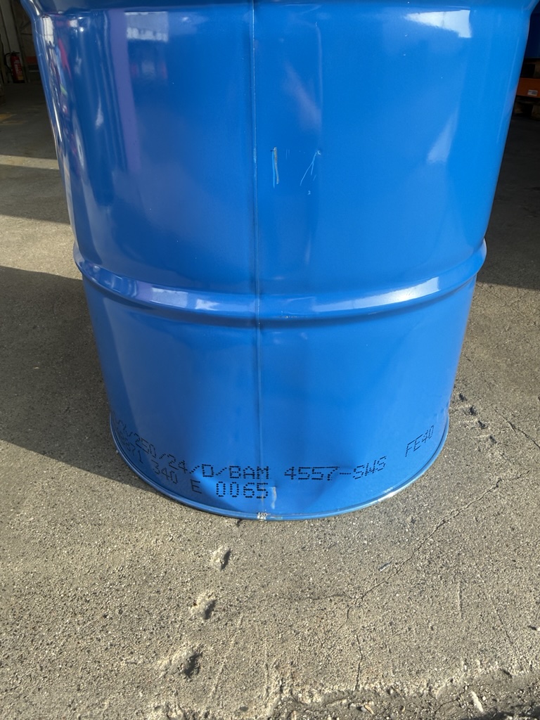 Stahlspundfass 217L (leichte Transportschäden) blau 5010, innen roh je NEU