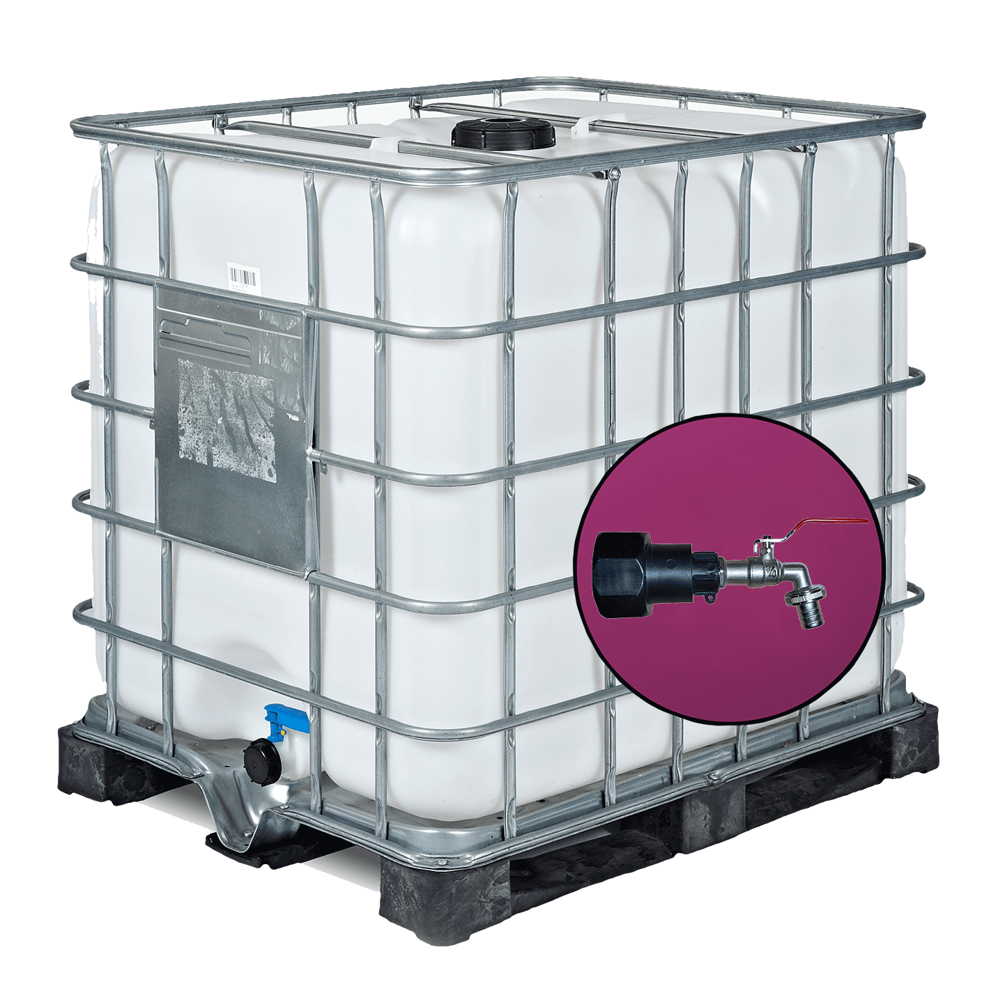 Wassertank 1000l mit neuem Innenbehälter auf Kunststoffpalette 150mm Deckel als IBC-Container inklusive 3/4-Zoll-Wasserhahn und Lebensmittelzulassung