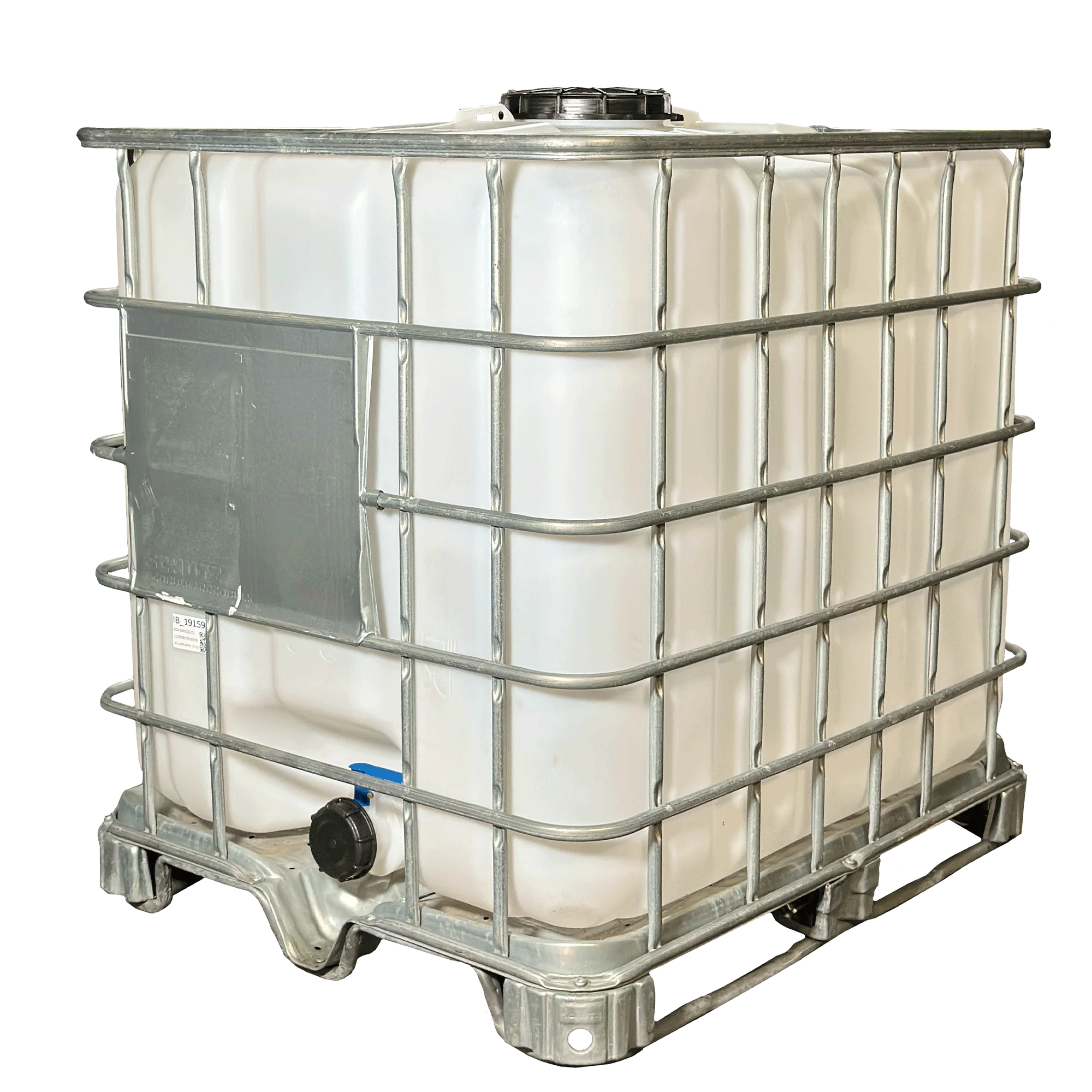 IBC-Container 1000l mit neuem Innenbehälter auf Stahlkufenpalette 225mm Deckel mit Lebensmittelzulassung und 3-Zoll-Auslauf