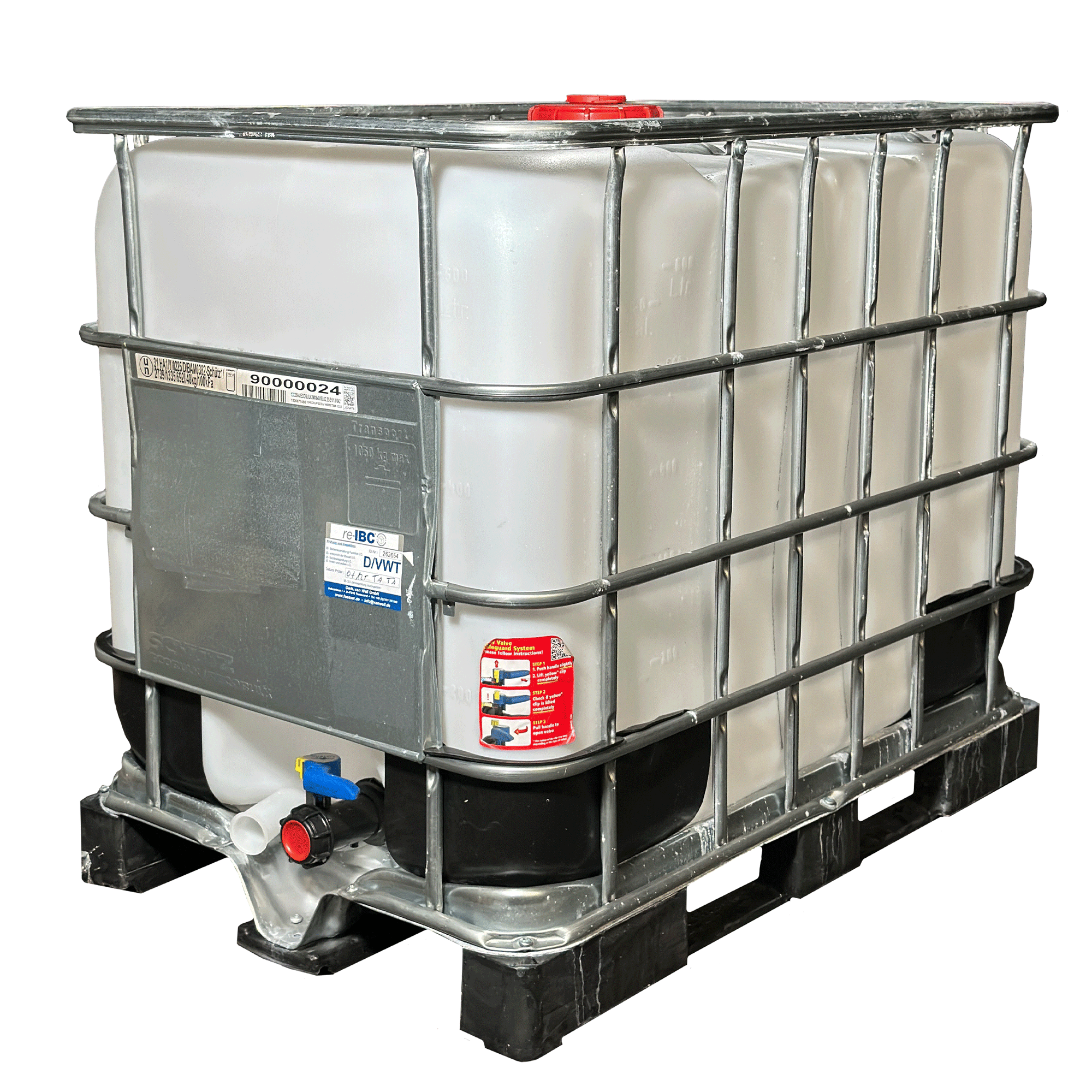 IBC-Container 600l gereinigt auf Kunststoffpalette 150mm Deckel mit Gefahrgutzulassung
