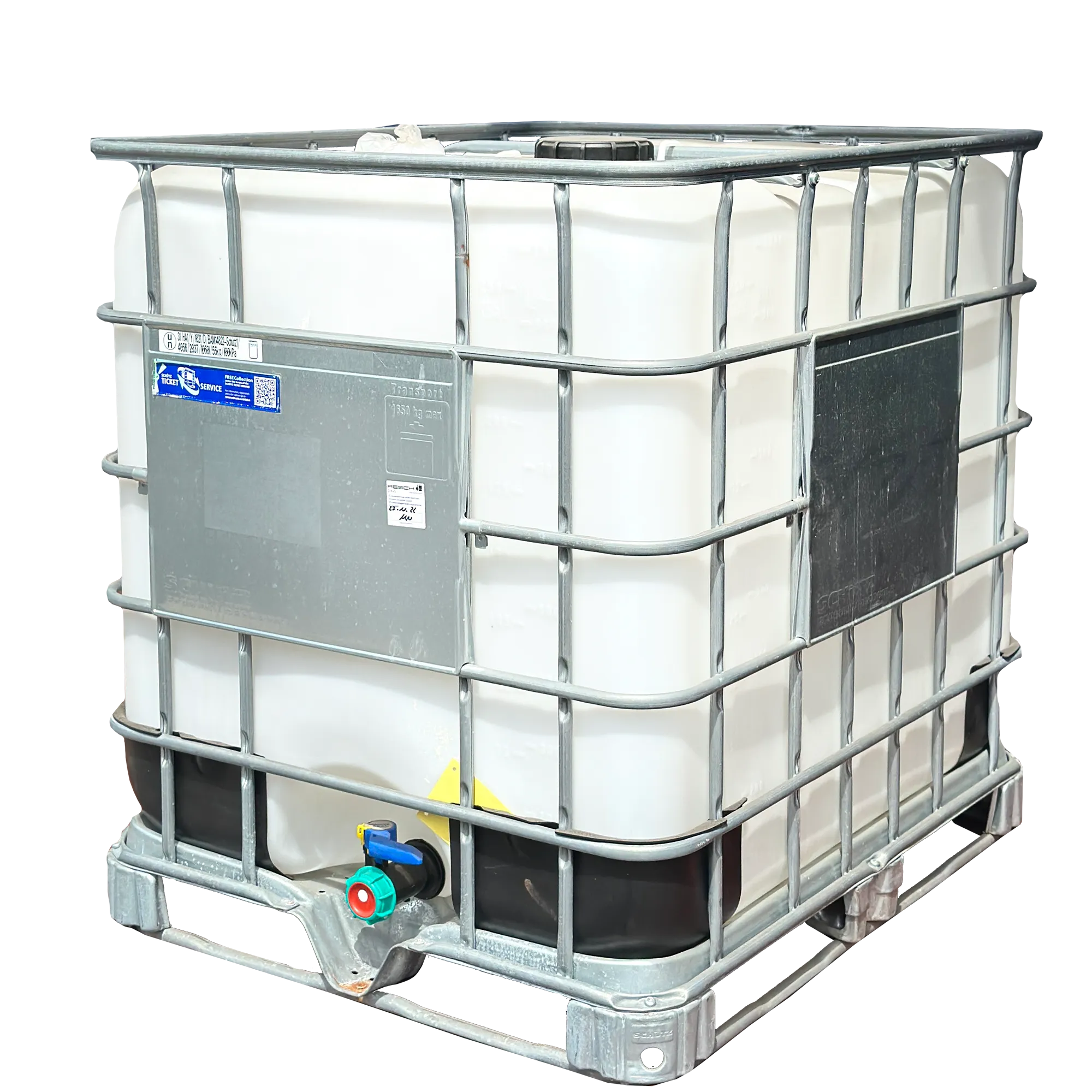 IBC-Container 1000l Rebottled von 2022 auf Stahlrahmenpalette 150mm Deckel ohne Gefahrgutzulassung diverse Ausführungen