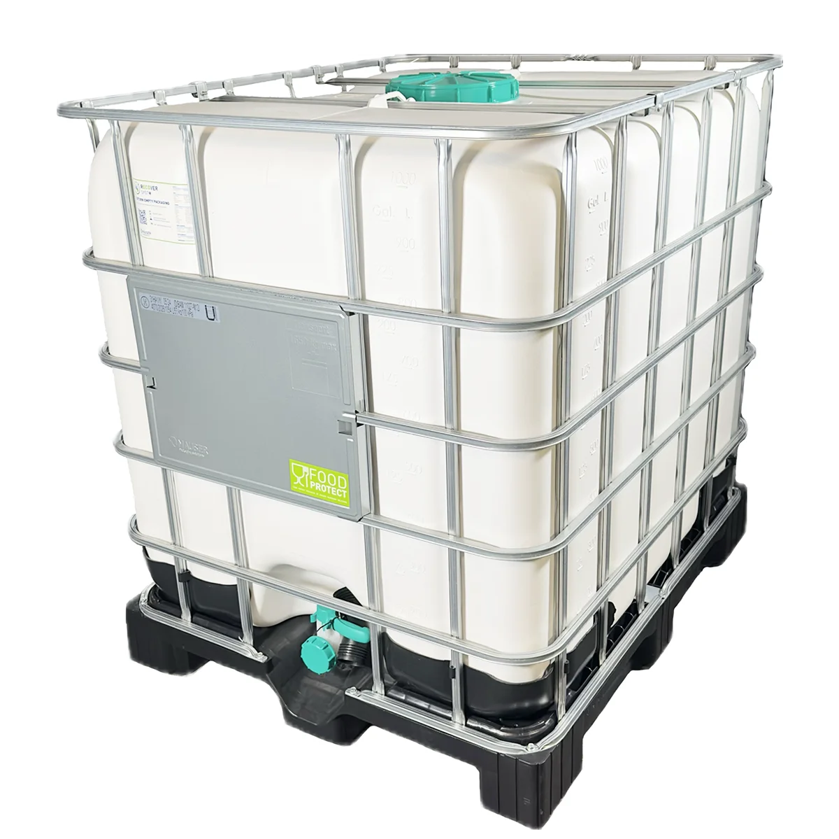 IBC-Container 1000l neu weiß UV-Geschützt auf Kunststoffpalette 225mm Deckel mit Gefahrgutzulassung und Lebensmittelzulassung