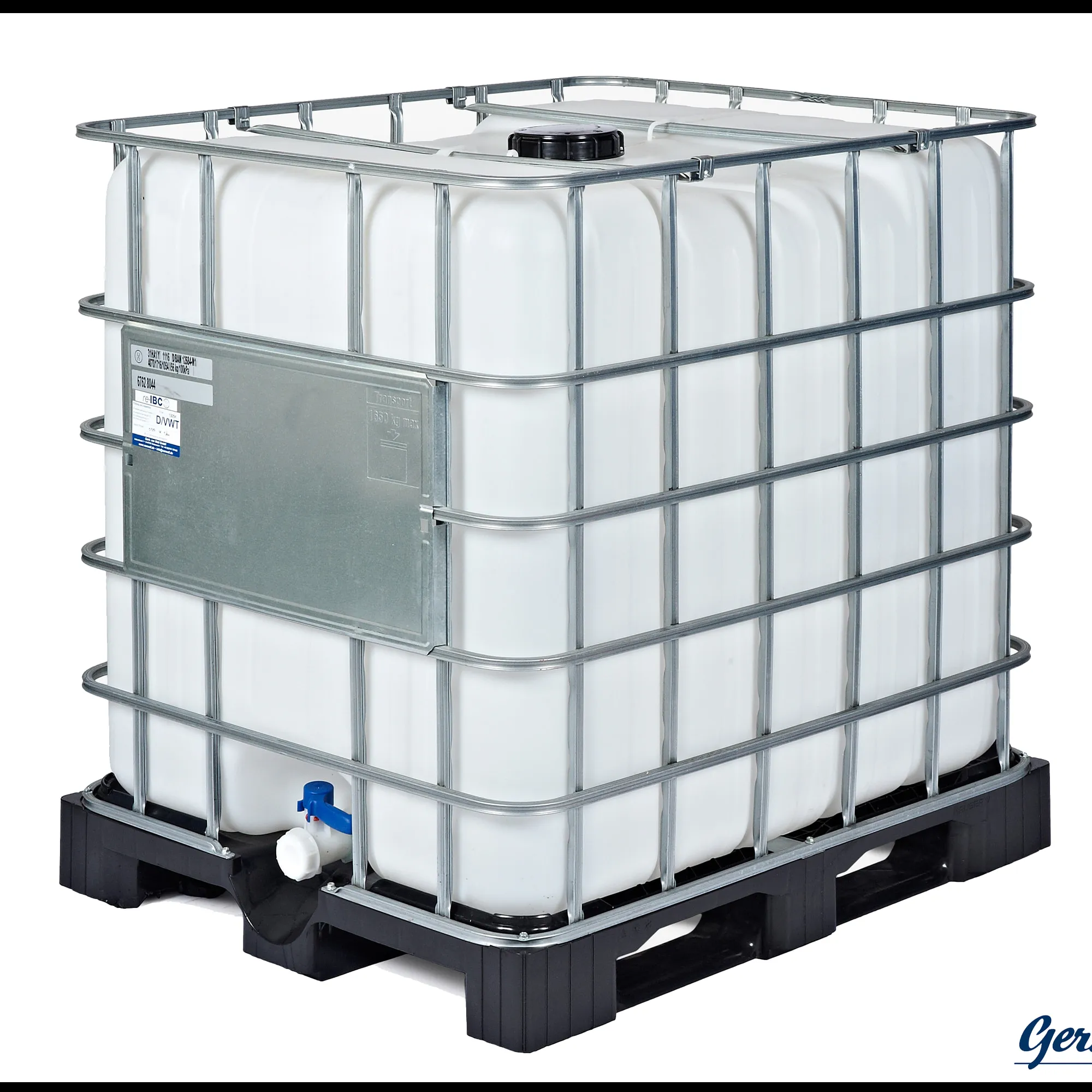 IBC-Container 1000l gereinigt auf Kunststoffpalette 150mm Deckel mit Gefahrgutzulassung und 2-Zoll-Auslauf