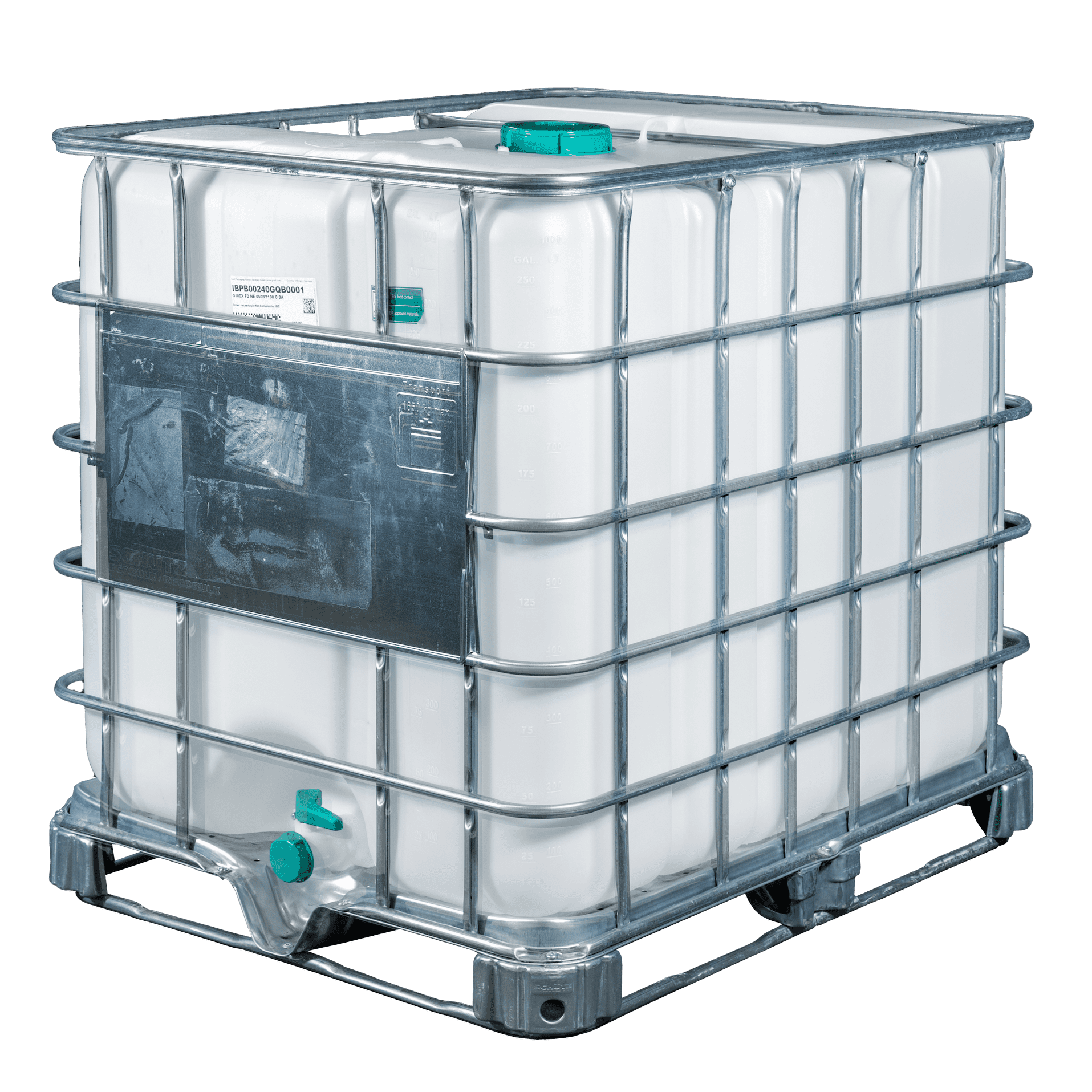 IBC-Container 1000l mit neuem Innenbehälter auf Stahlrahmenpalette 150mm Deckel mit Lebensmittelzulassung
