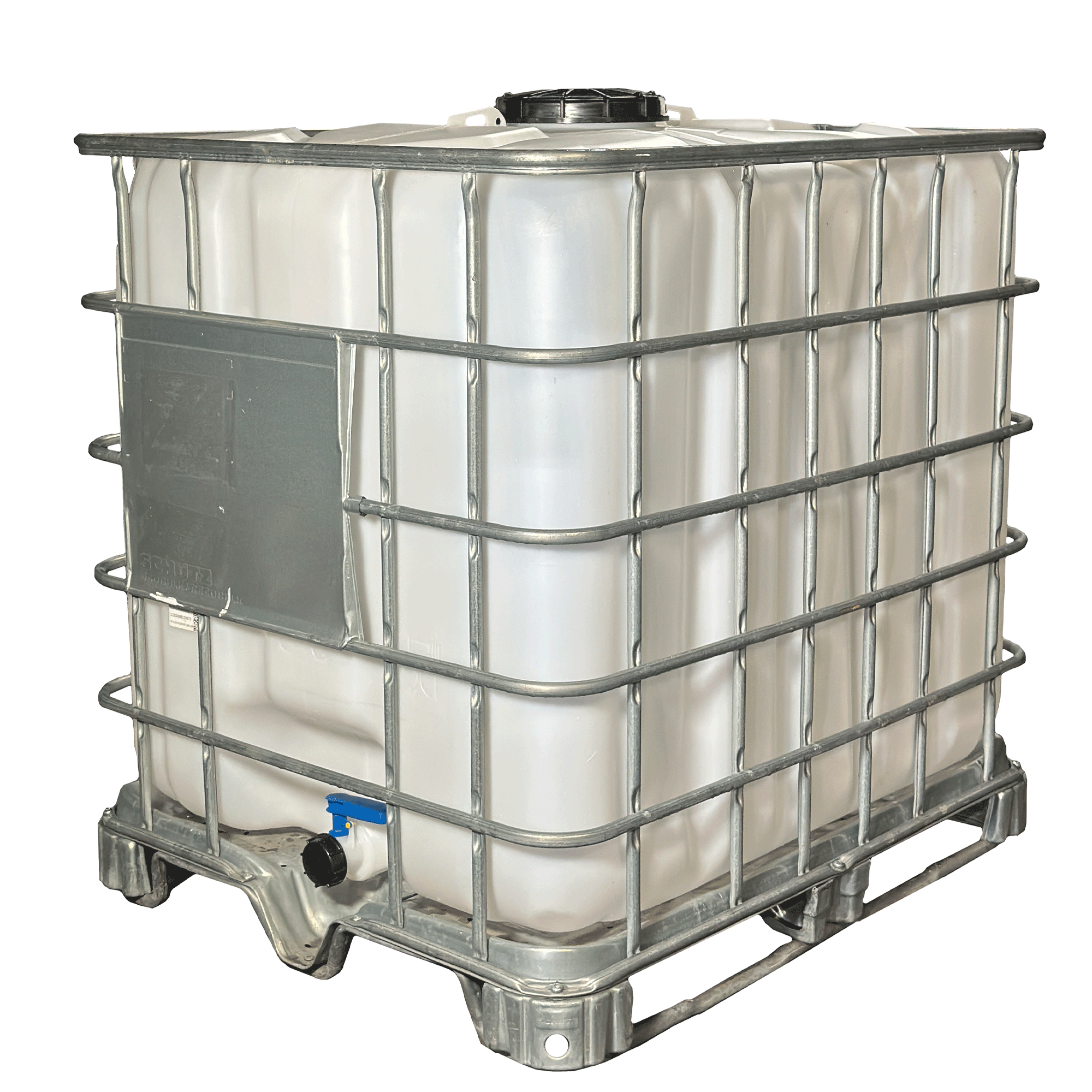 IBC-Container 1000l mit neuem Innenbehälter auf Stahlkufenpalette 225mm Deckel mit Lebensmittelzulassung und 2-Zoll-Auslauf