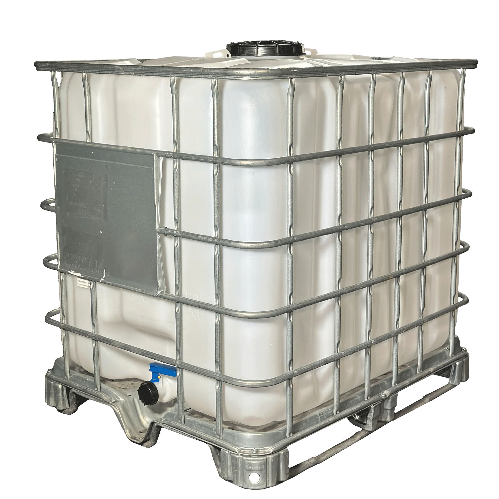 IBC-Container 1000l mit neuem Innenbehälter auf Stahlkufenpalette 225mm Deckel mit Lebensmittelzulassung und 2-Zoll-Auslauf