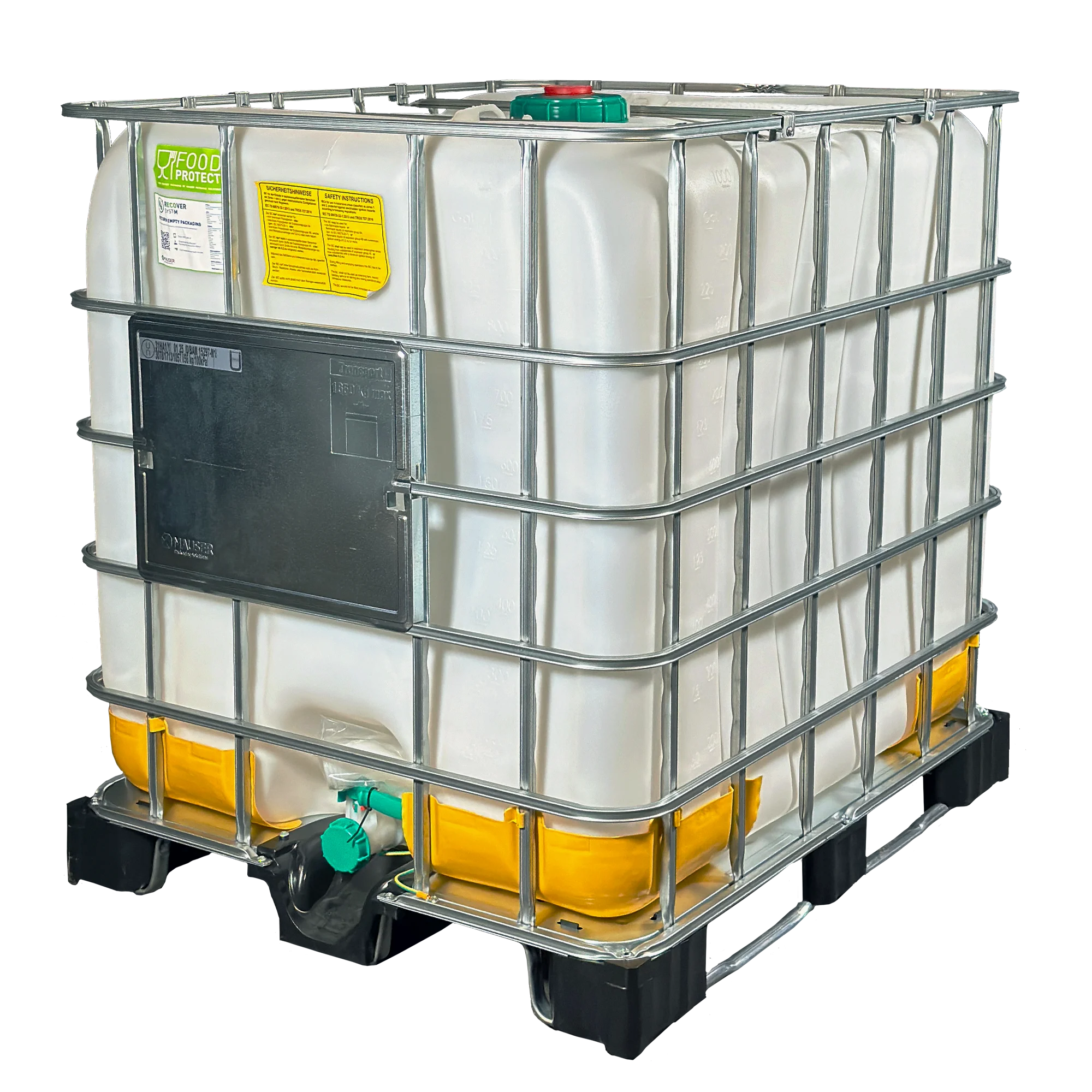 IBC-Container 1000l neu Ex-Geschützt auf Hybridkufenpalette 150mm Deckel mit Gefahrgutzulassung und Lebensmittelzulassung