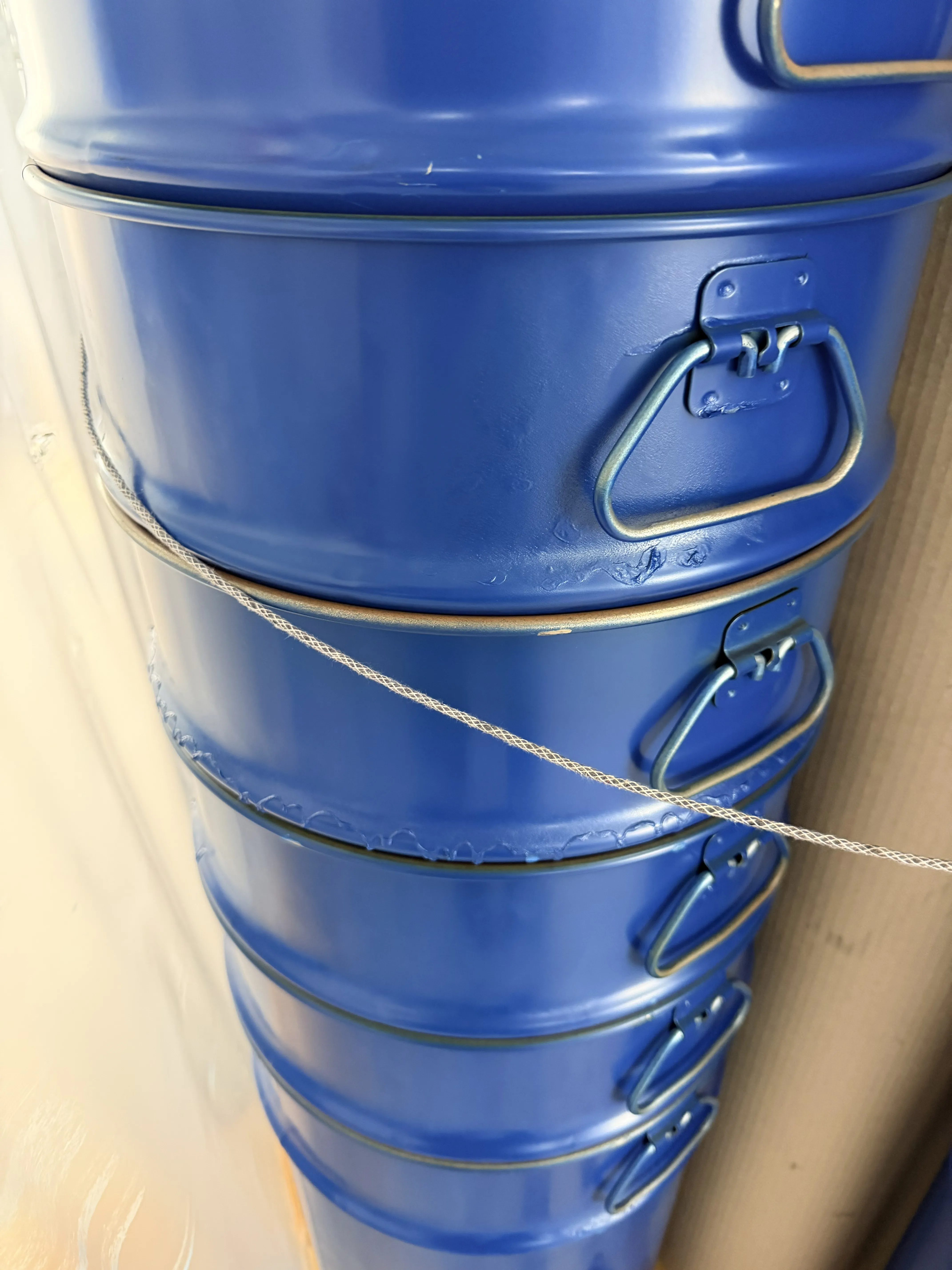 Stahlblechdeckelgebinde blau überlackiert 2. Wahl 60l mit Innenlack