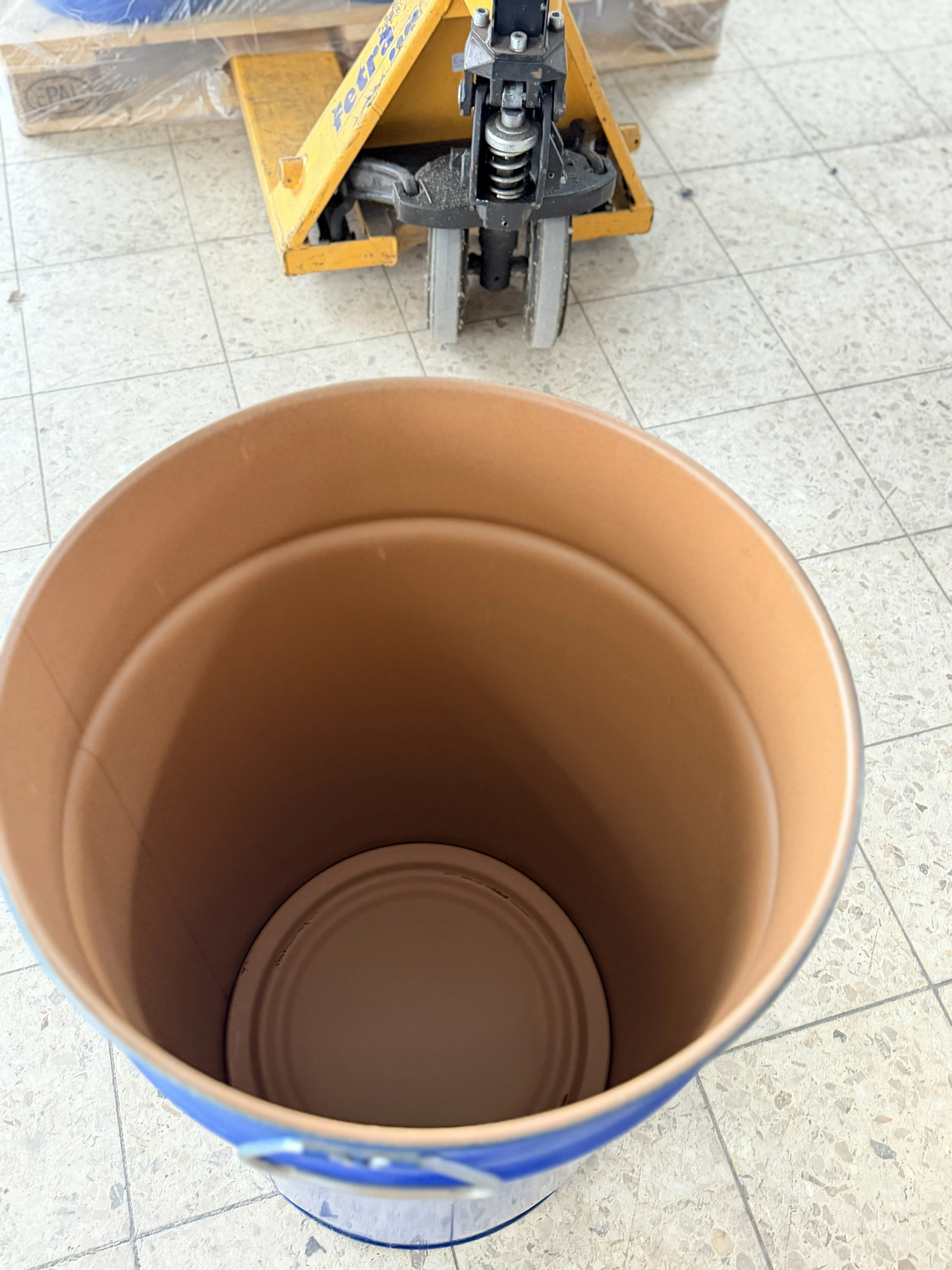 Stahlblechdeckelgebinde blau überlackiert 2. Wahl 60l mit Innenlack