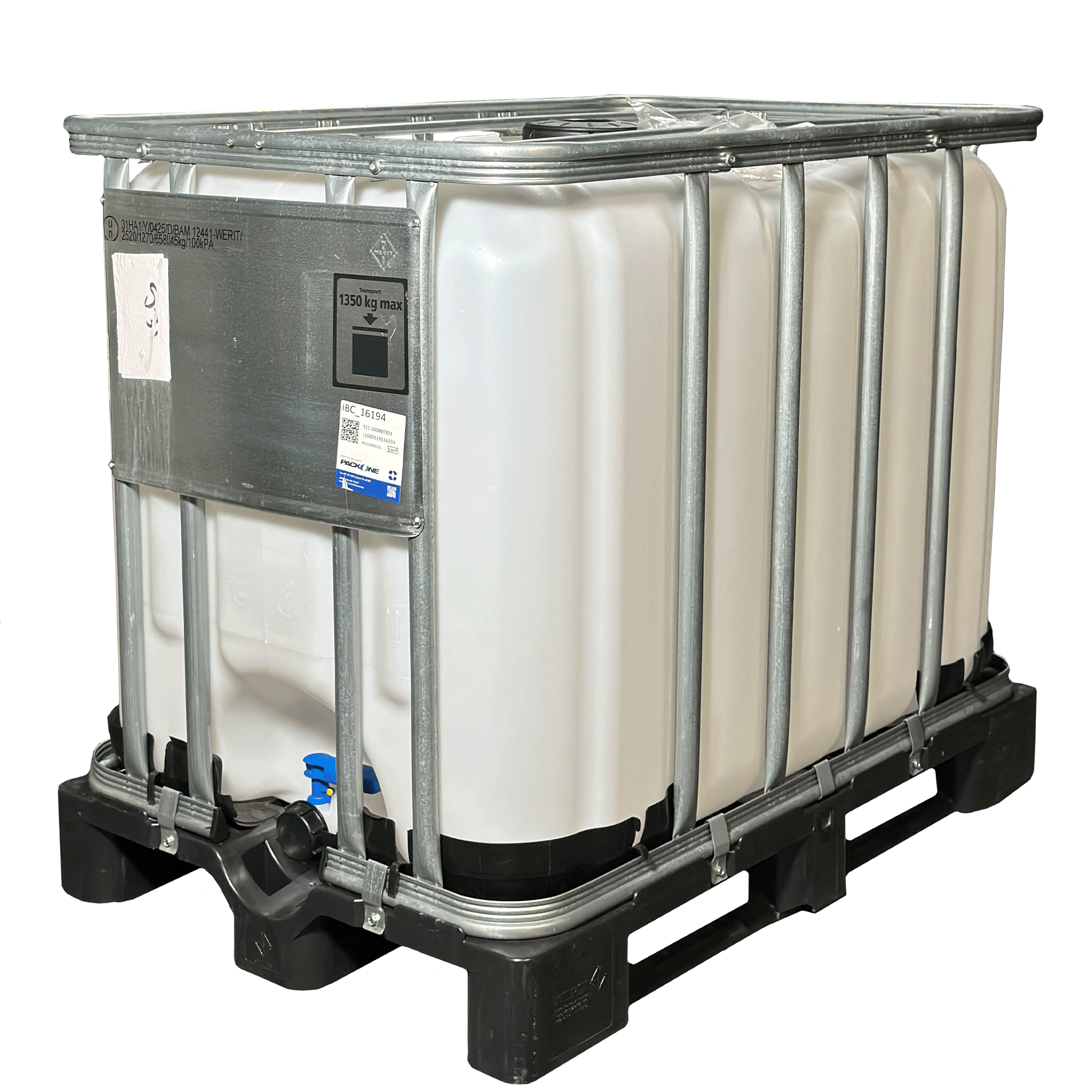 IBC-Container 600l neu (Bruchstelle an der Kunststoffpalette) 150mm Deckel mit Gefahrgutzulassung und Lebensmittelzulassung (Werit)