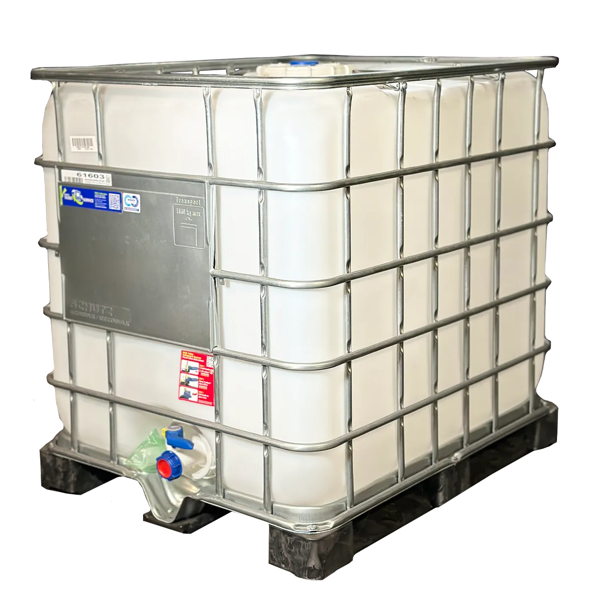 IBC-Container 1000l neu CLEANCERT auf Kunststoffpalette 225mm Deckel mit D15-Entgasung und SW-Imliner von 2025