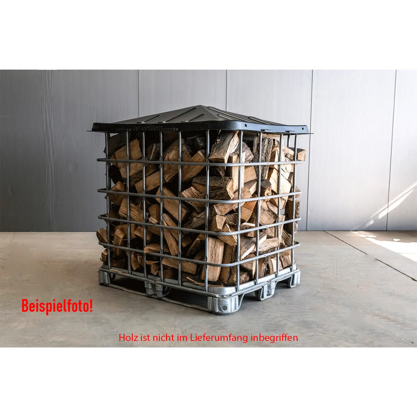 IBC-Gitterbox auf Holzpalette inklusive IBC-Abdeckung/IBC-Roof mit 4x Metallverriegelungen