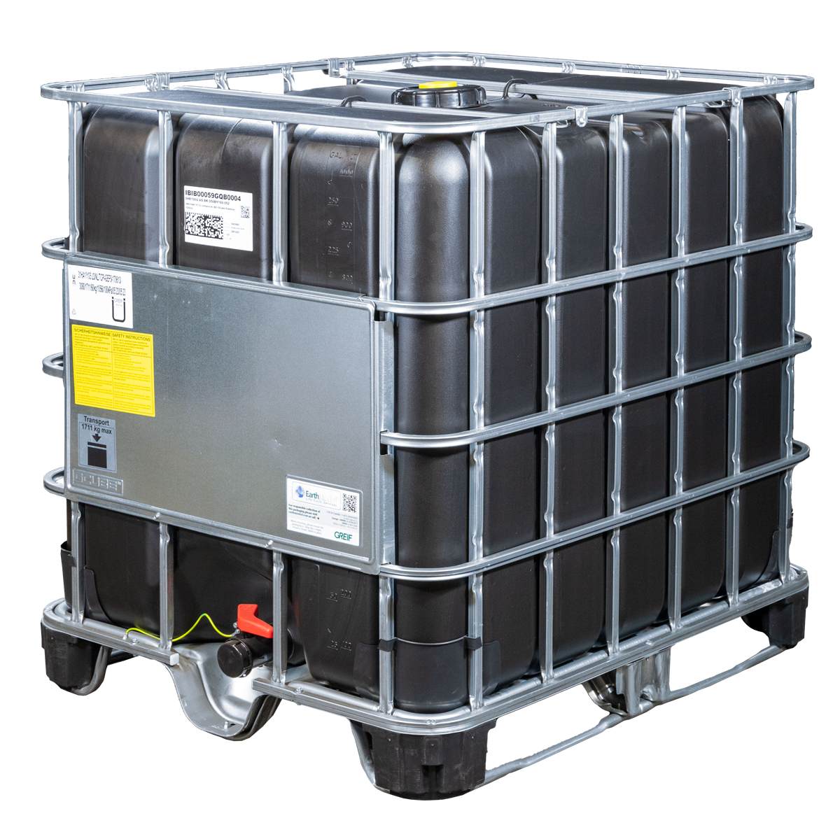 IBC-Container 1000l neu schwarz Ex-Geschützt auf Hybridkufenpalette 150mm Deckel mit Gefahrgutzulassung und D17-Entgasung