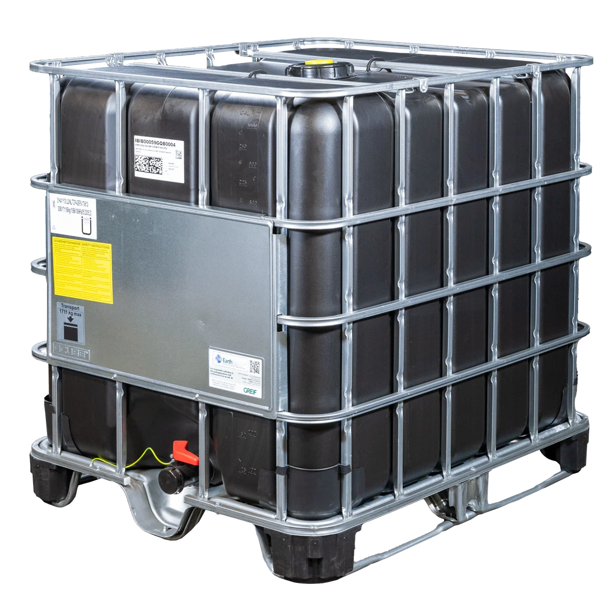 IBC-Container 1000l neu schwarz Ex-Geschützt auf Hybridkufenpalette 150mm Deckel mit Gefahrgutzulassung und D17-Entgasung