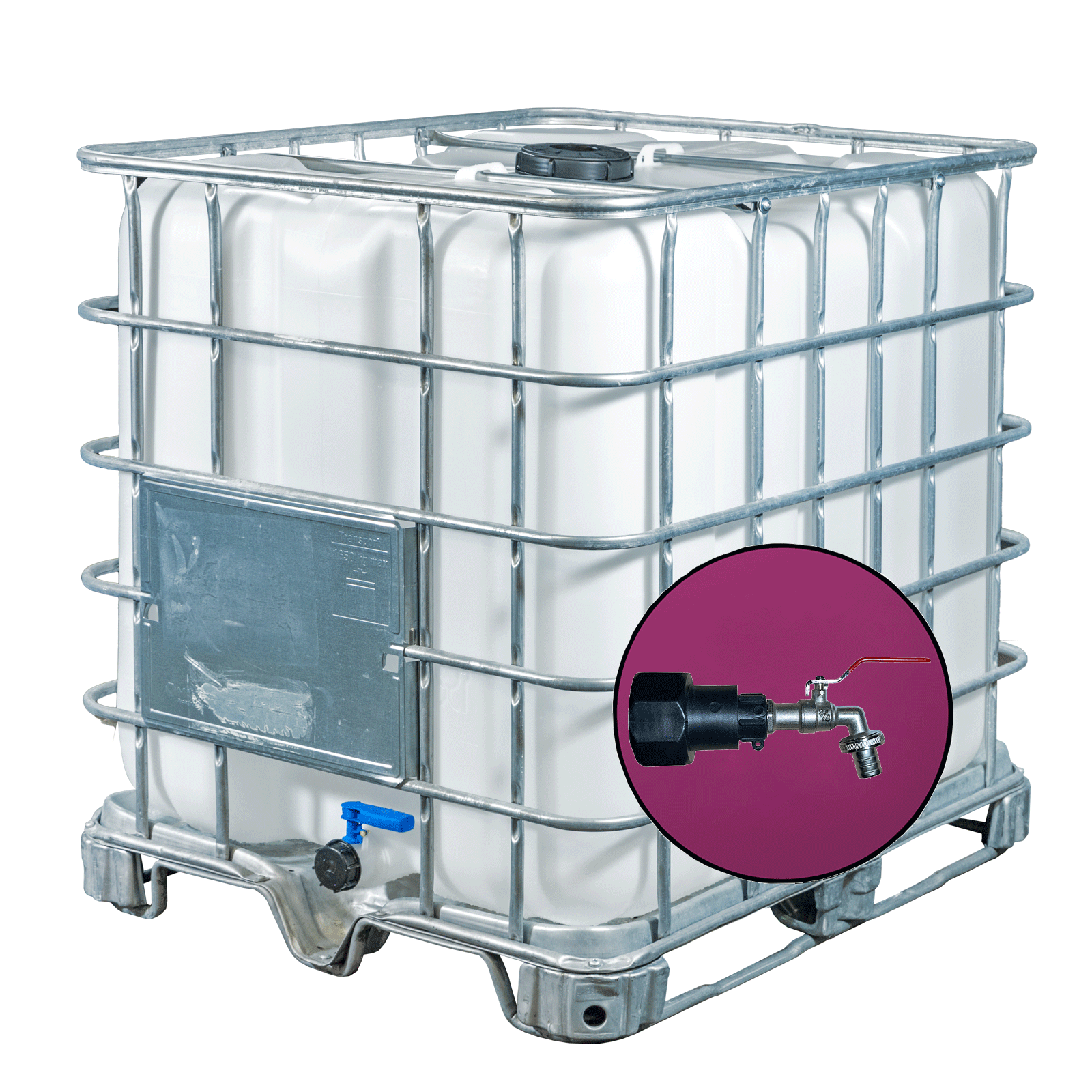 Wassertank 1000l mit neuem Innenbehälter auf Stahlpalette 150mm Deckel als IBC-Container inklusive 3/4-Zoll-Wasserhahn und Lebensmittelzulassung