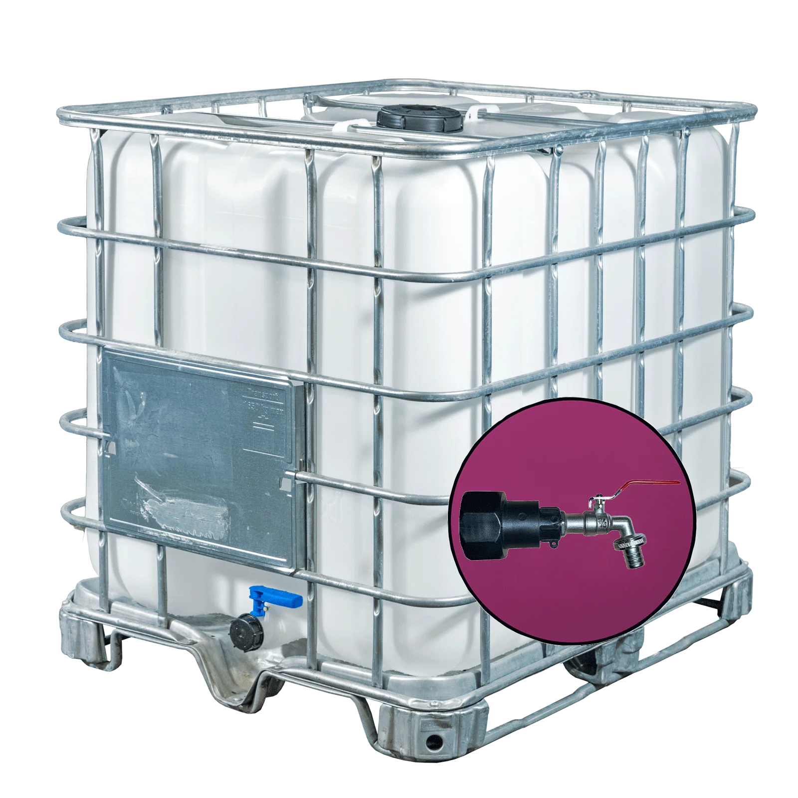 Wassertank 1000l mit neuem Innenbehälter auf Stahlpalette 150mm Deckel als IBC-Container inklusive 3/4-Zoll-Wasserhahn und Lebensmittelzulassung