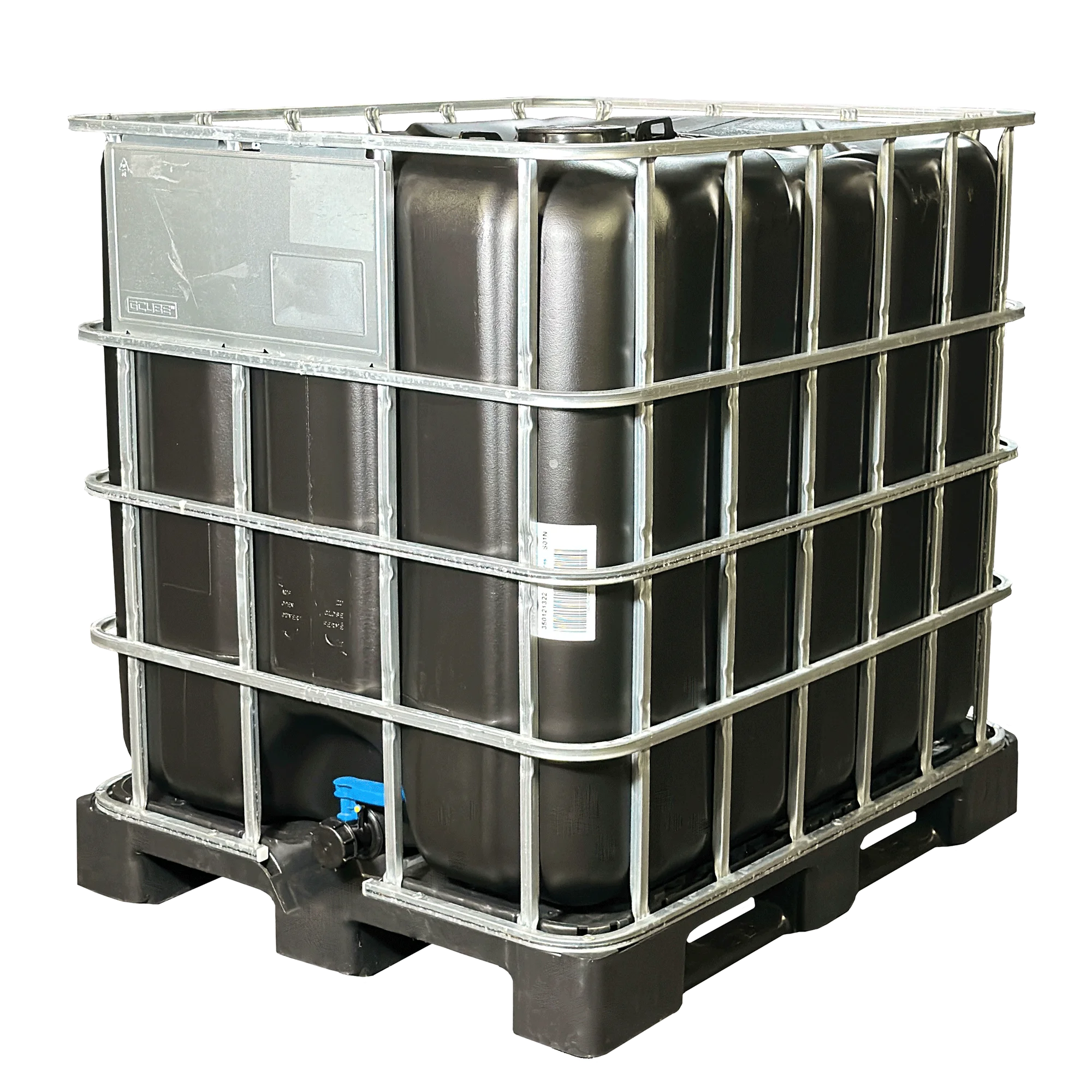 IBC-Container 1000l mit schwarzem UV-geschütztem, neuem Innenbehälter auf Kunststoffpalette 150mm Deckel mit Lebensmittelzulassung