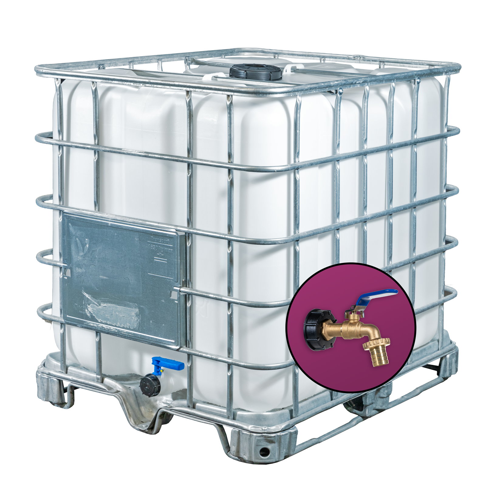 Wassertank 1000l mit neuem Innenbehälter als IBC-Container inklusive 1 Zoll Wasserhahn