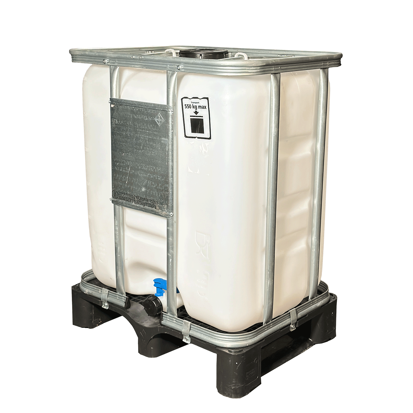 IBC-Container 300l mit neuem Innenbehälter auf Kunststoffpalette 150mm Deckel mit Lebensmittelzulassung 