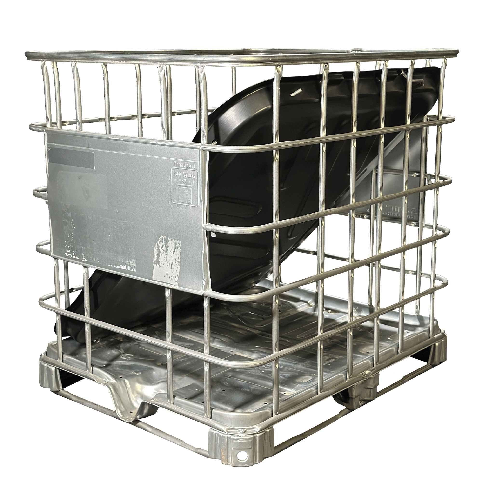 IBC-Gitterbox auf Stahlpalette inklusive IBC-Abdeckung/IBC-Roof mit 4x Metallverriegelungen
