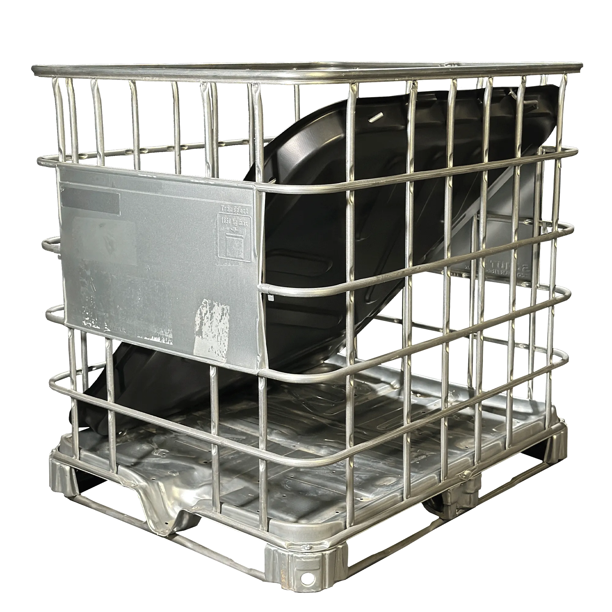 IBC-Gitterbox auf Stahlpalette inklusive IBC-Abdeckung/IBC-Roof mit 4x Metallverriegelungen