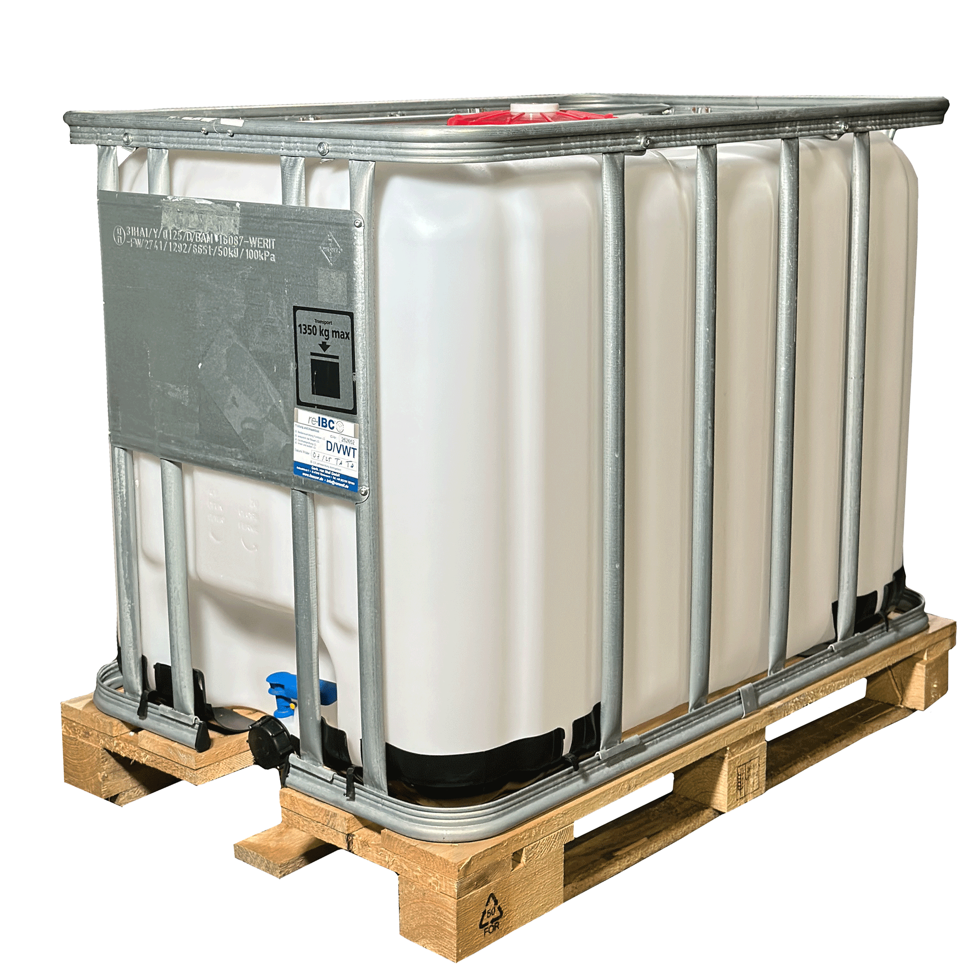 IBC-Container 600l gereinigt auf Holzpalette 225mm Deckel mit Gefahrgutzulassung