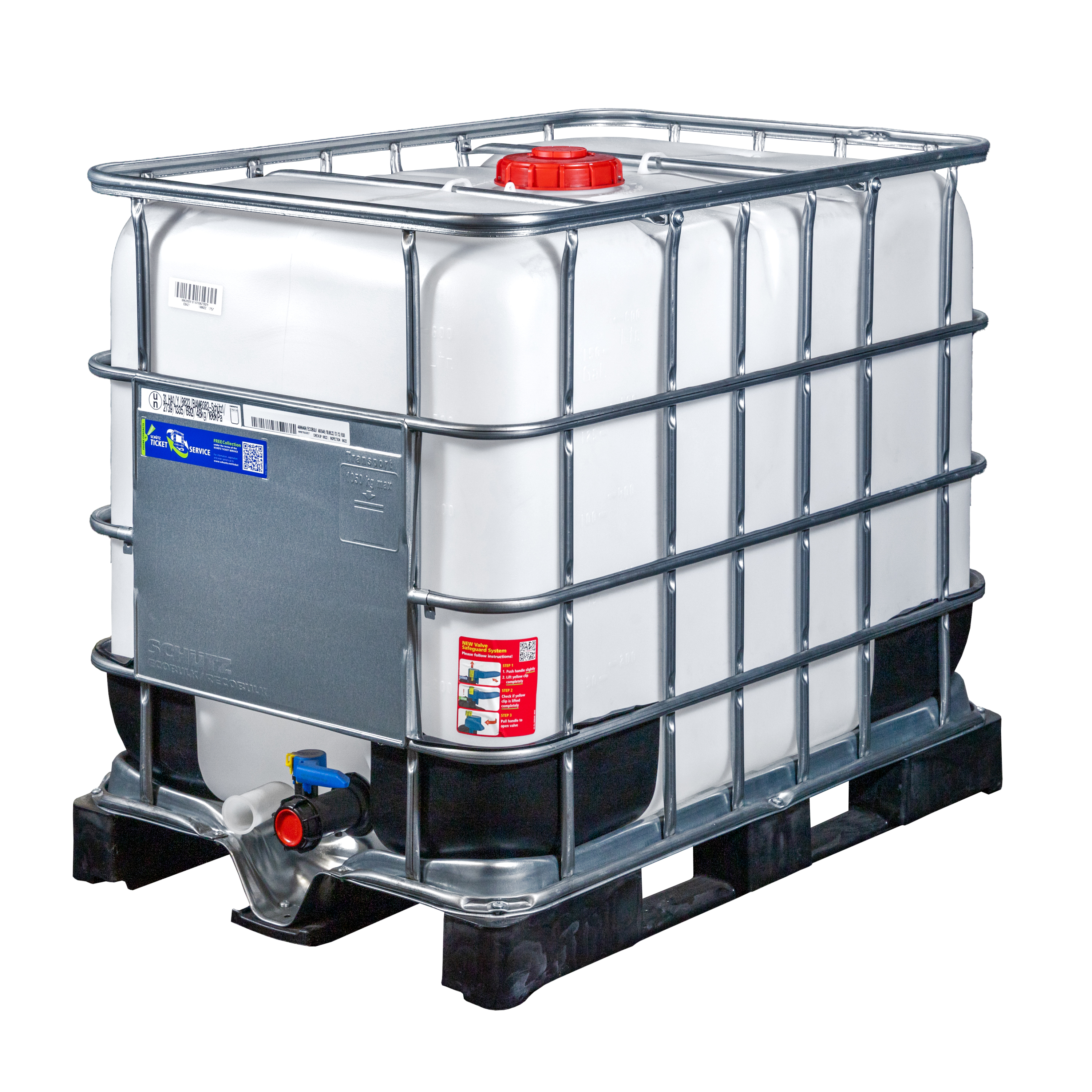 IBC-Container 600l neu auf Kunststoffpalette 150mm Deckel mit Gefahrgutzulassung (Schütz)