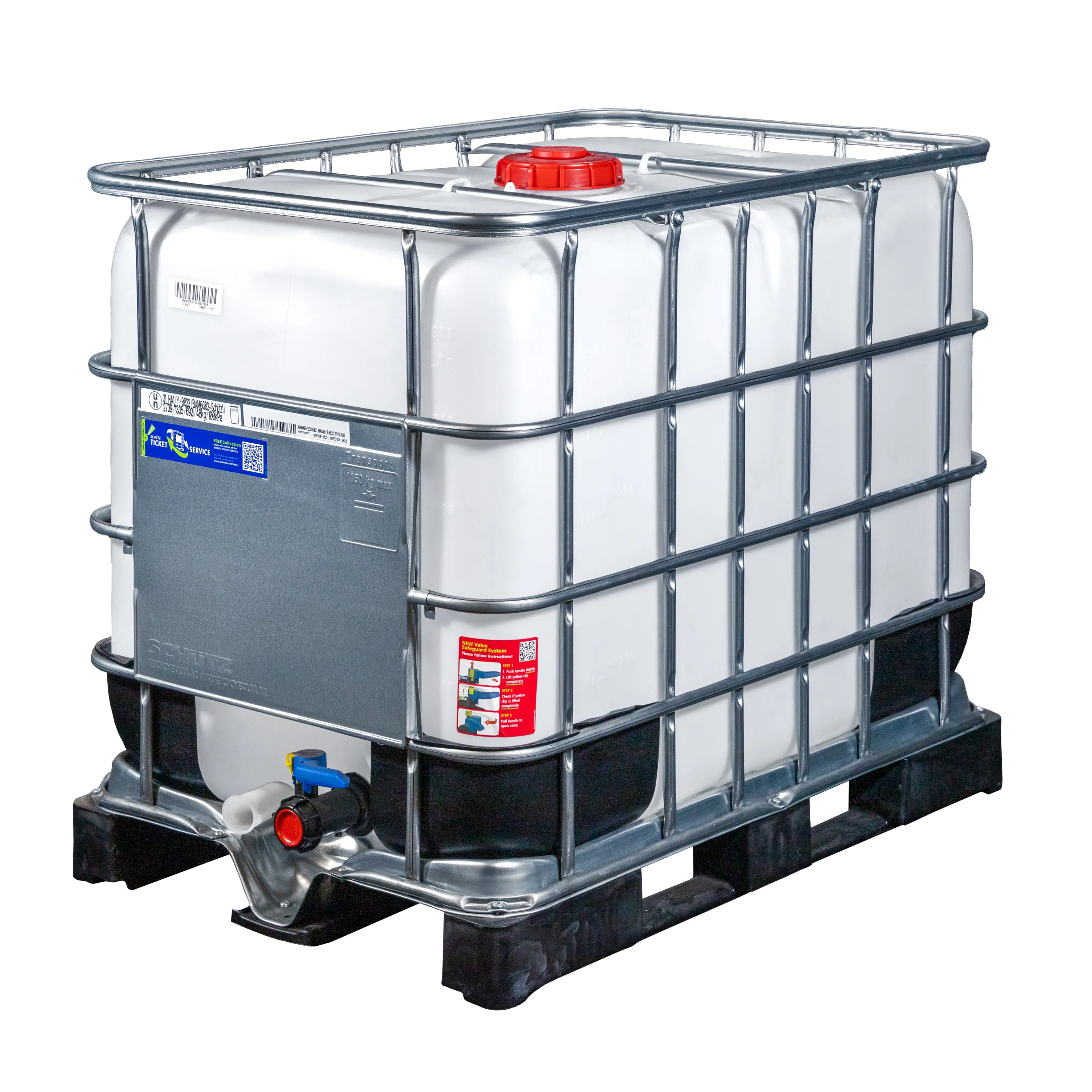 IBC-Container 600l neu auf Kunststoffpalette 150mm Deckel mit Gefahrgutzulassung (Schütz)