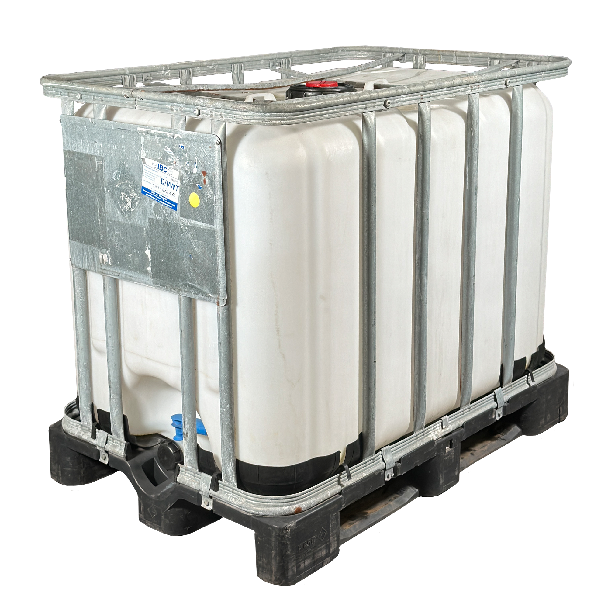 IBC-Container 600l gereinigt 2.Wahl auf Kunststoffpalette mit 150/225mm Deckel