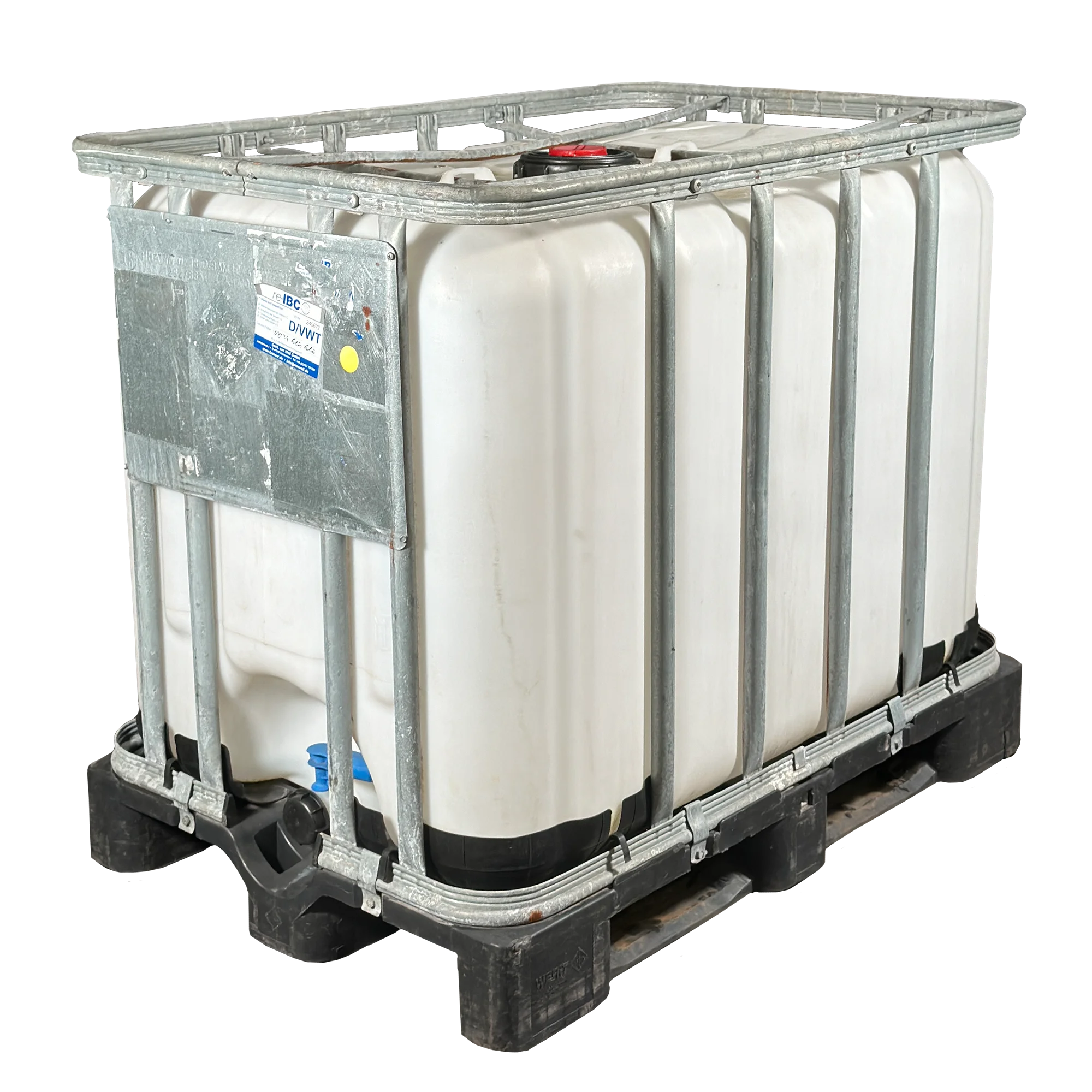 IBC-Container 600l gereinigt 2.Wahl auf Kunststoffpalette mit 150/225mm Deckel
