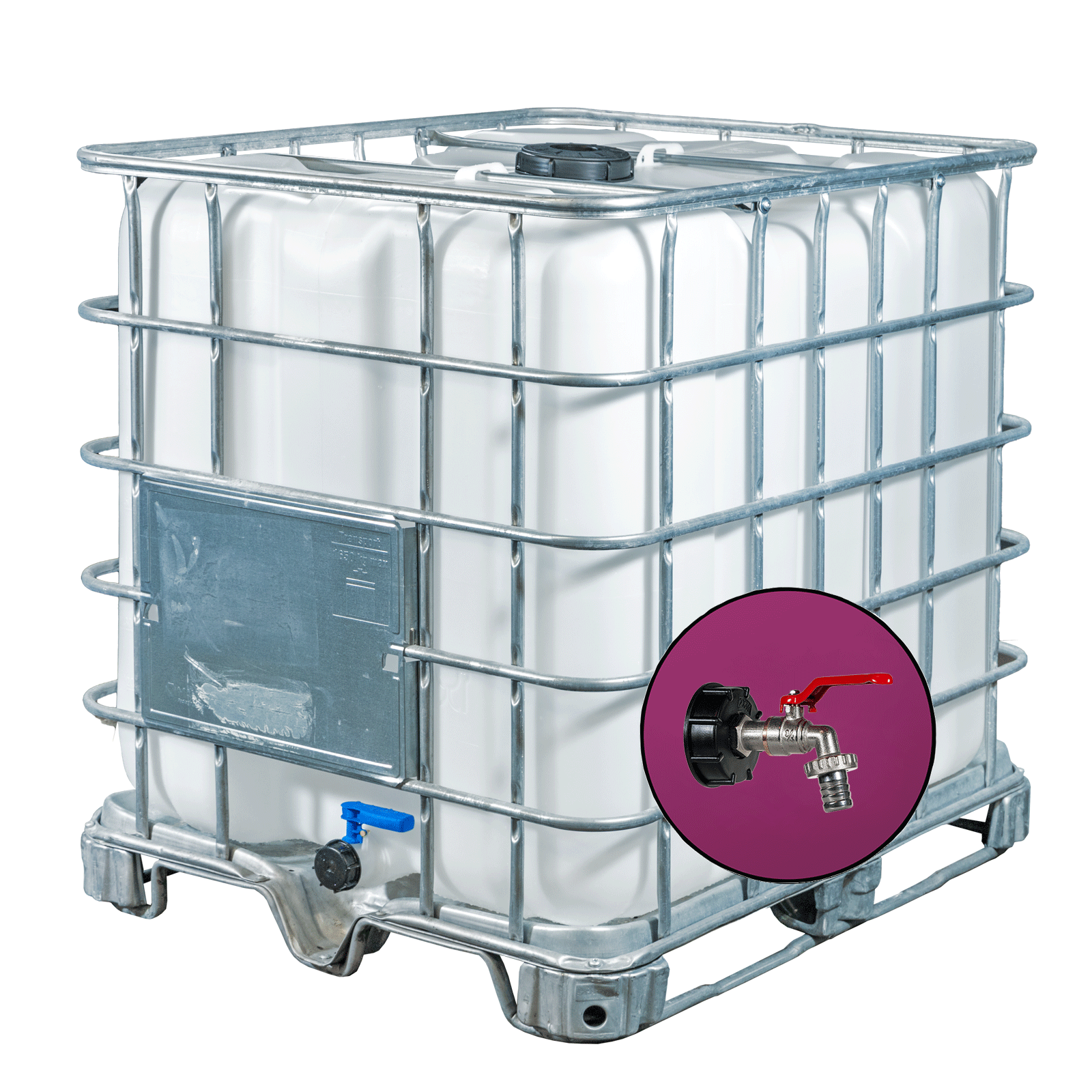 Wassertank 1000l mit neuem Innenbehälter auf Stahlpalette 150mm Deckel als IBC-Container inklusive 3/4-Zoll-Wasserhahn und Lebensmittelzulassung
