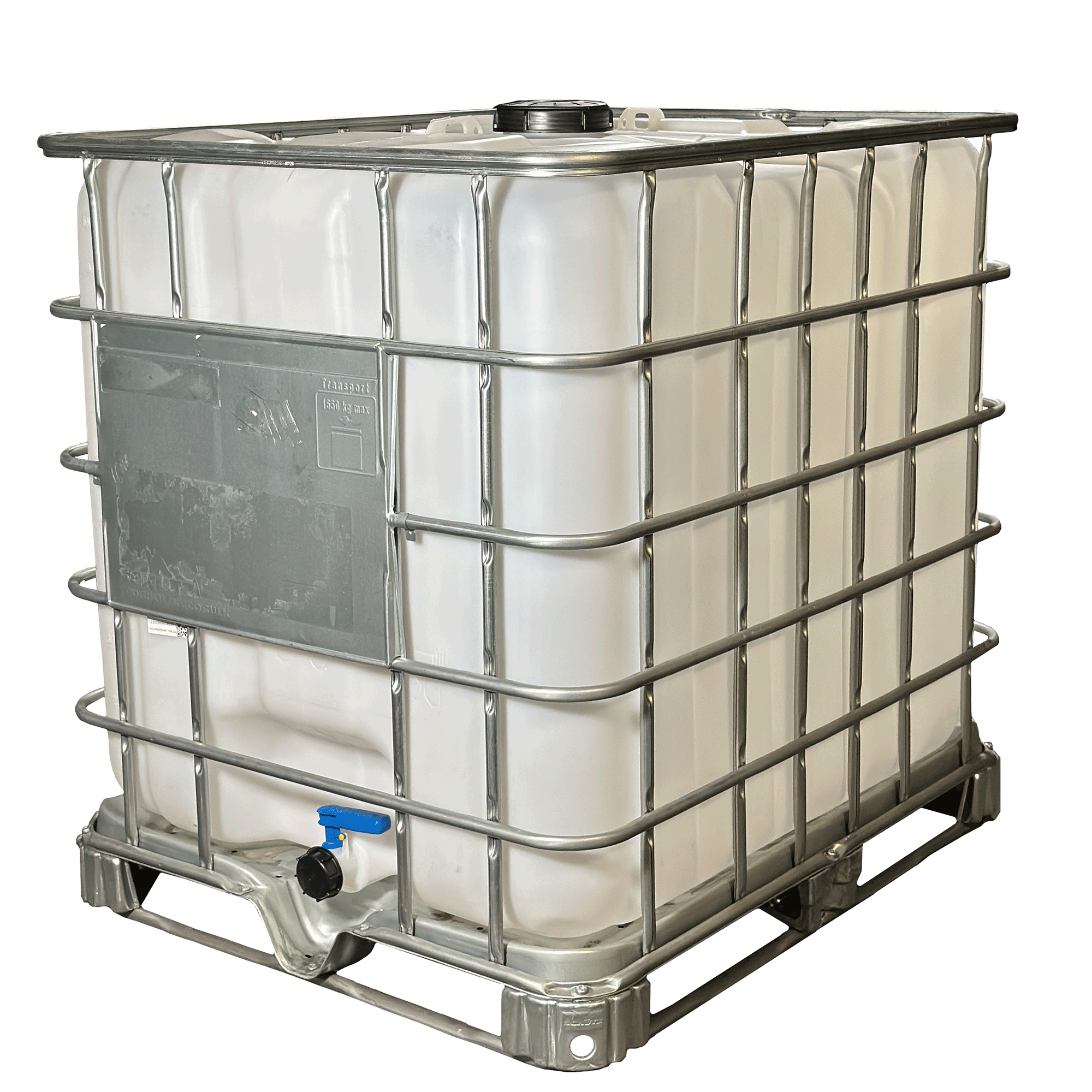 IBC-Container 1000l mit neuem Innenbehälter auf Stahlrahmenpalette 150mm Deckel mit Lebensmittelzulassung