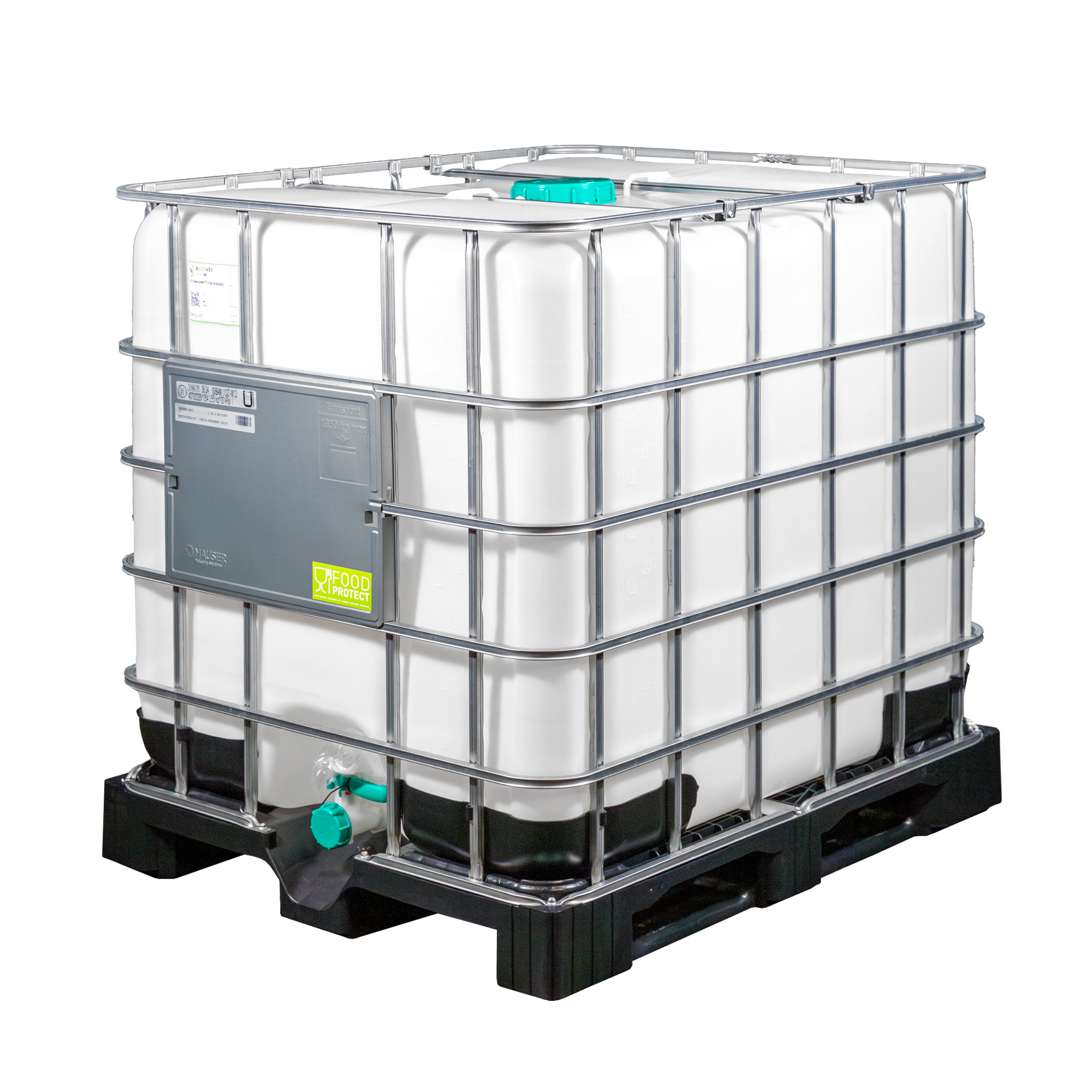 IBC-Container 1000l neu auf Kunststoffpalette 150mm Deckel mit Gefahrgutzulassung und Lebensmittelzulassung