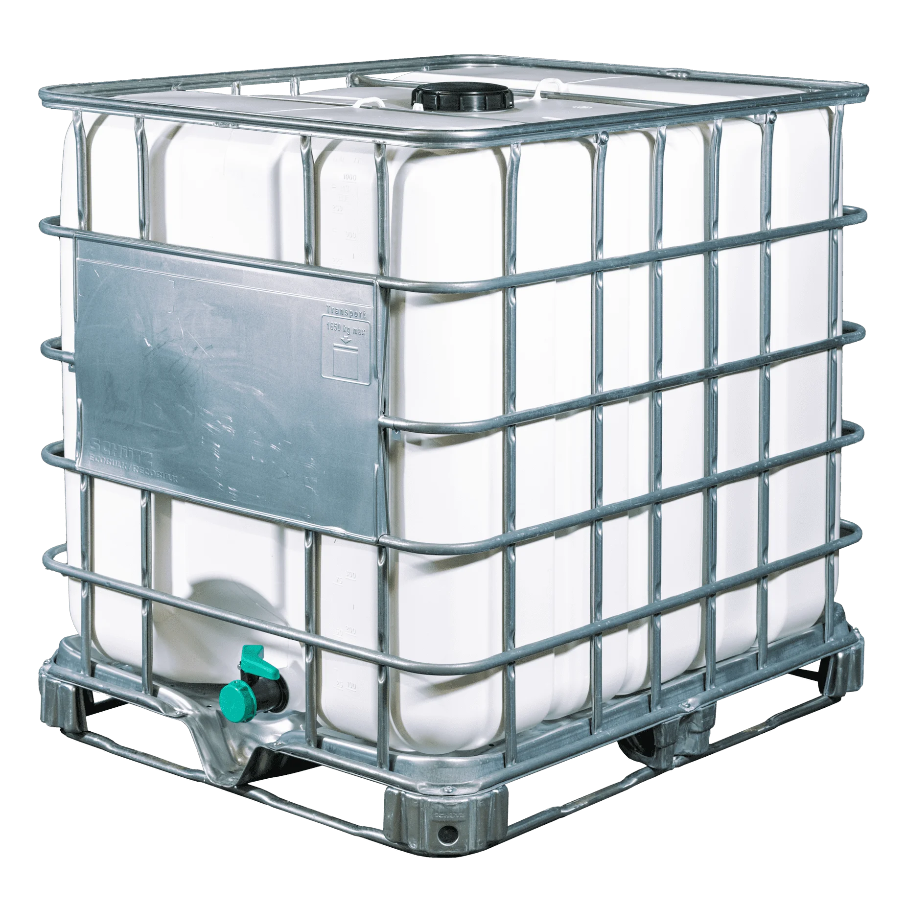 Wassertank 1000l mit weißem UV-Geschütztem neuem Innenbehälter auf Stahlrahmenpalette 150mm Deckel als IBC-Container