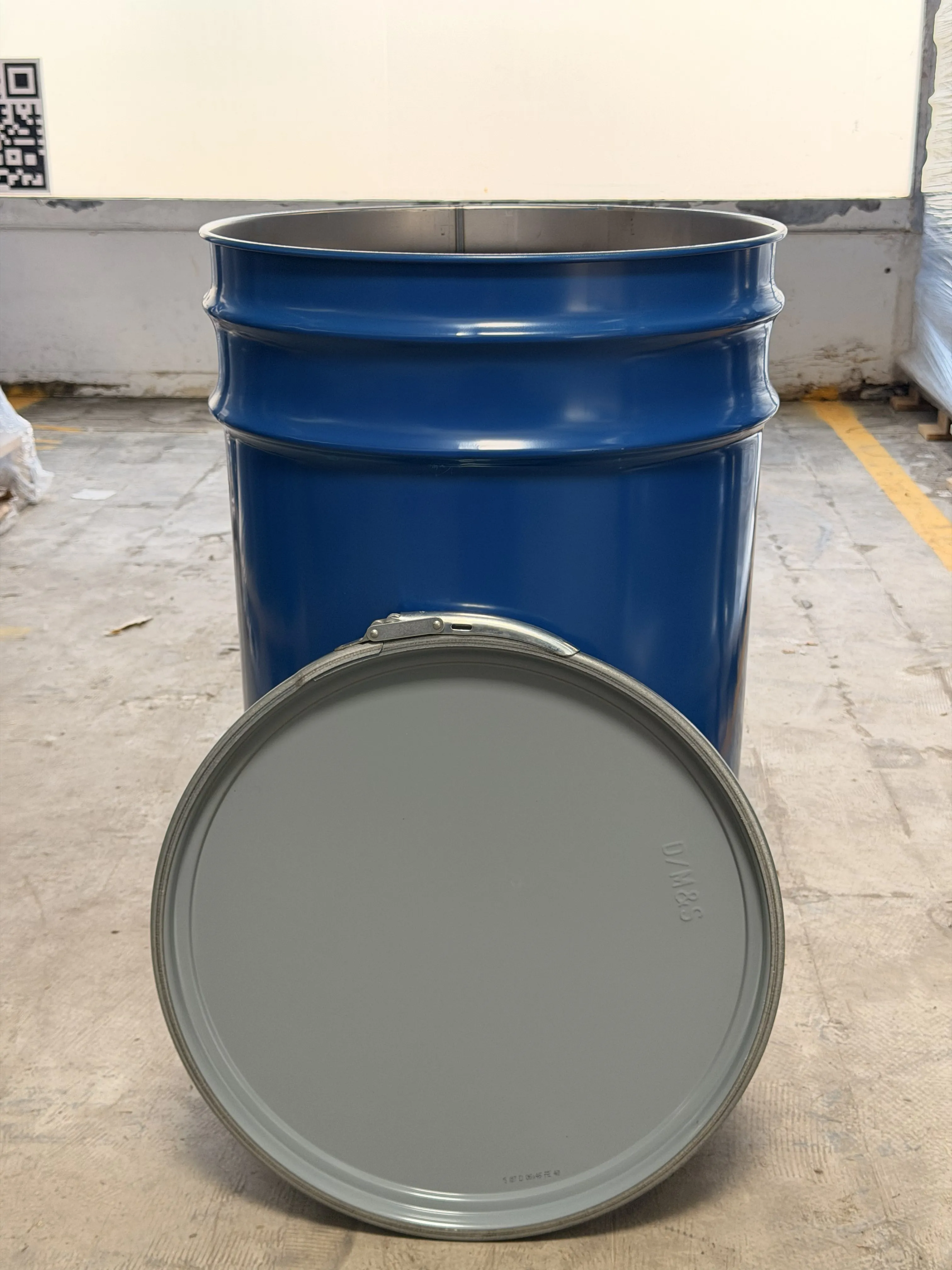 Stahlblechdeckelgebinde blau,100l roh