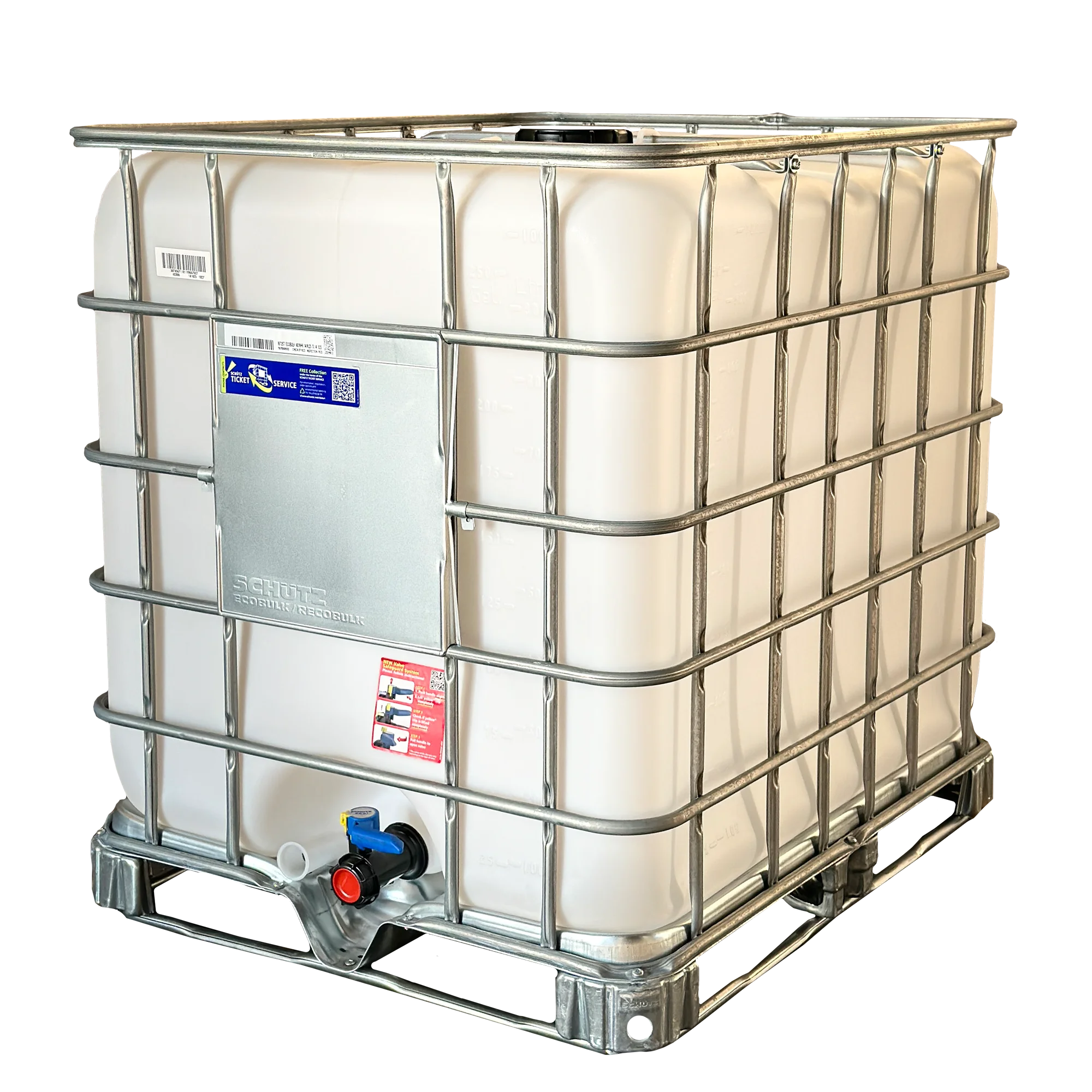 IBC-Container 1000l neu auf Stahlrahmenpalette 150mm Deckel (Schütz)