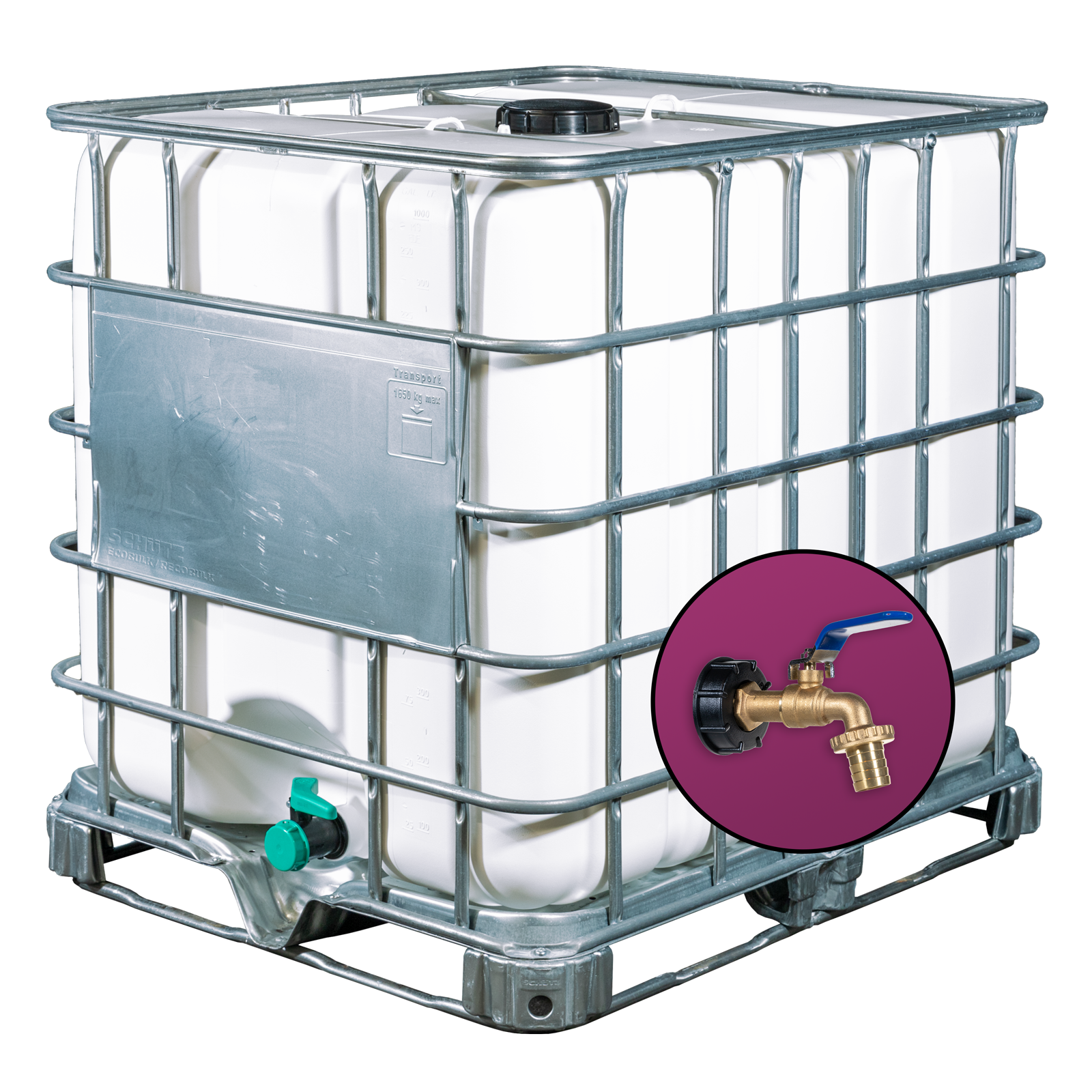 Wassertank 1000l mit UV-Geschütztem neuem Innenbehälter als IBC-Container inklusive 1 Zoll Wasserhahn