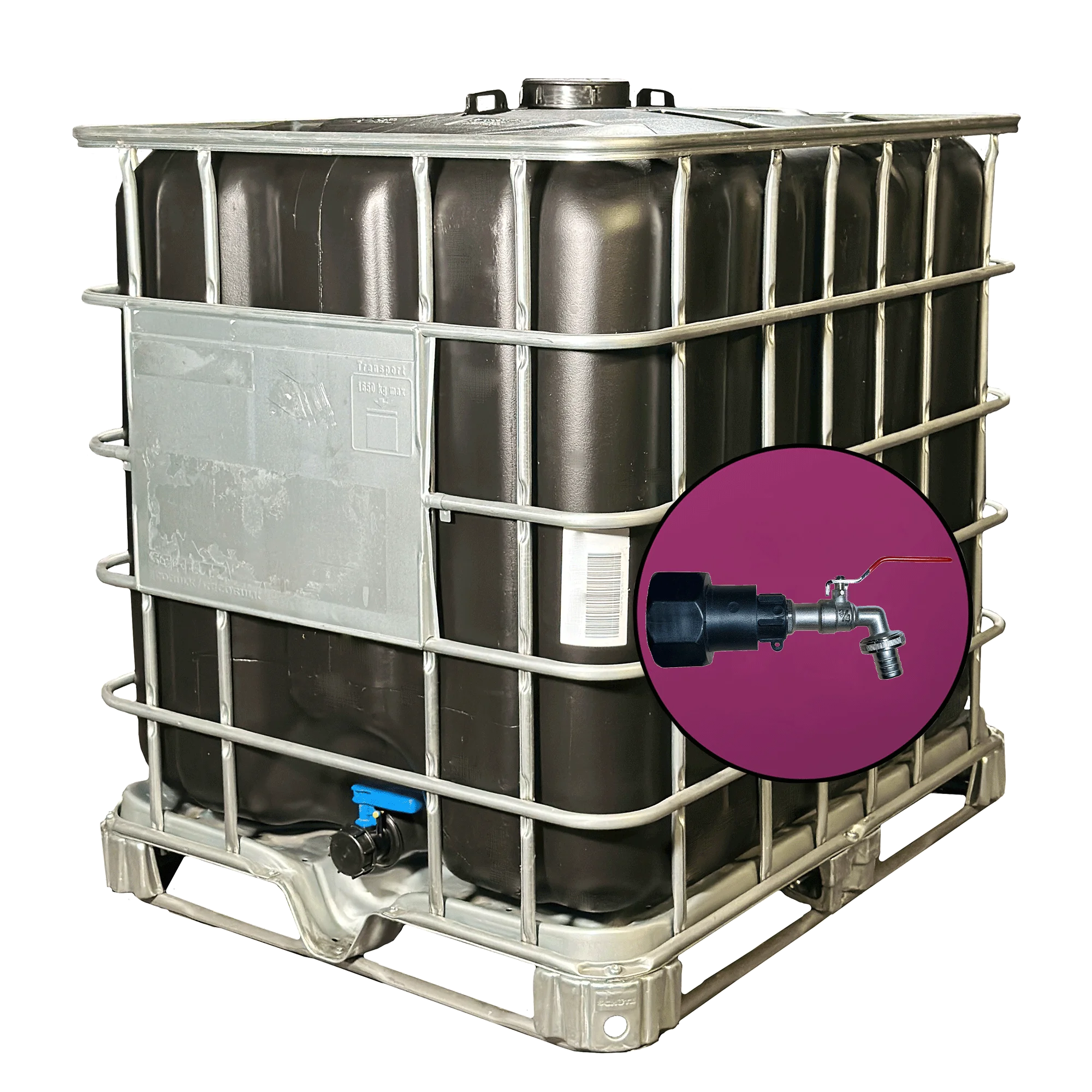 Wassertank 1000l mit schwarzem UV-geschütztem, neuem Innenbehälter auf Stahlpalette 150mm Deckel, inkl. 3/4-Zoll-Wasserhahn und Lebensmittelzulassung