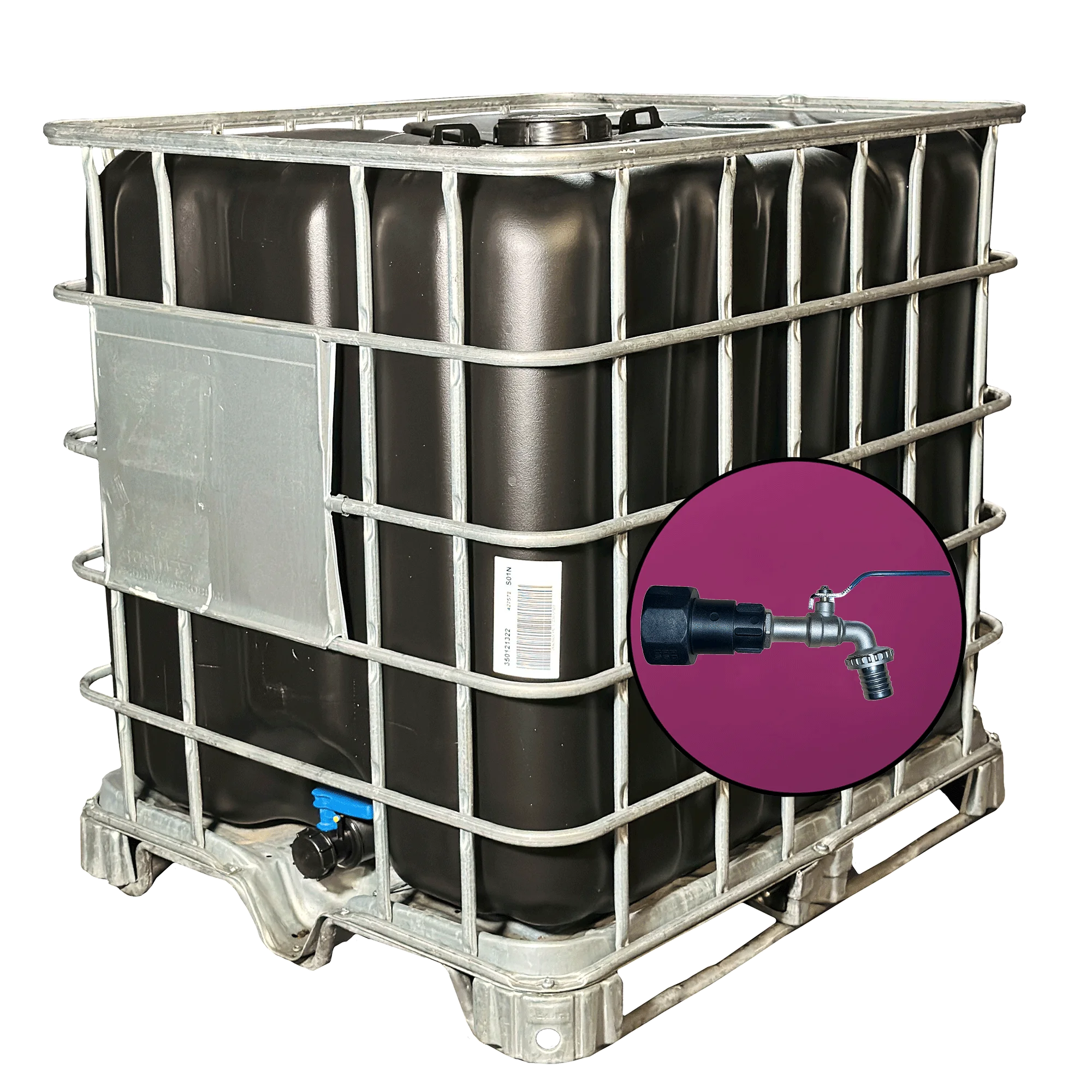 Wassertank 1000l mit schwarzem UV-geschütztem, neuem Innenbehälter auf Stahlpalette 150mm Deckel, inkl. 1-Zoll-Wasserhahn und Lebensmittelzulassung