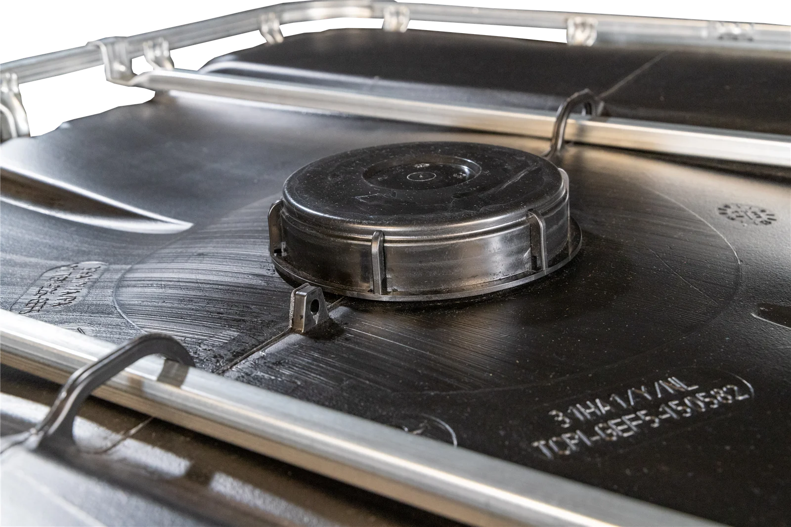 IBC-Container 1000l neu schwarz auf Kunststoffpalette 150mm Deckel mit Gefahrgutzulassung