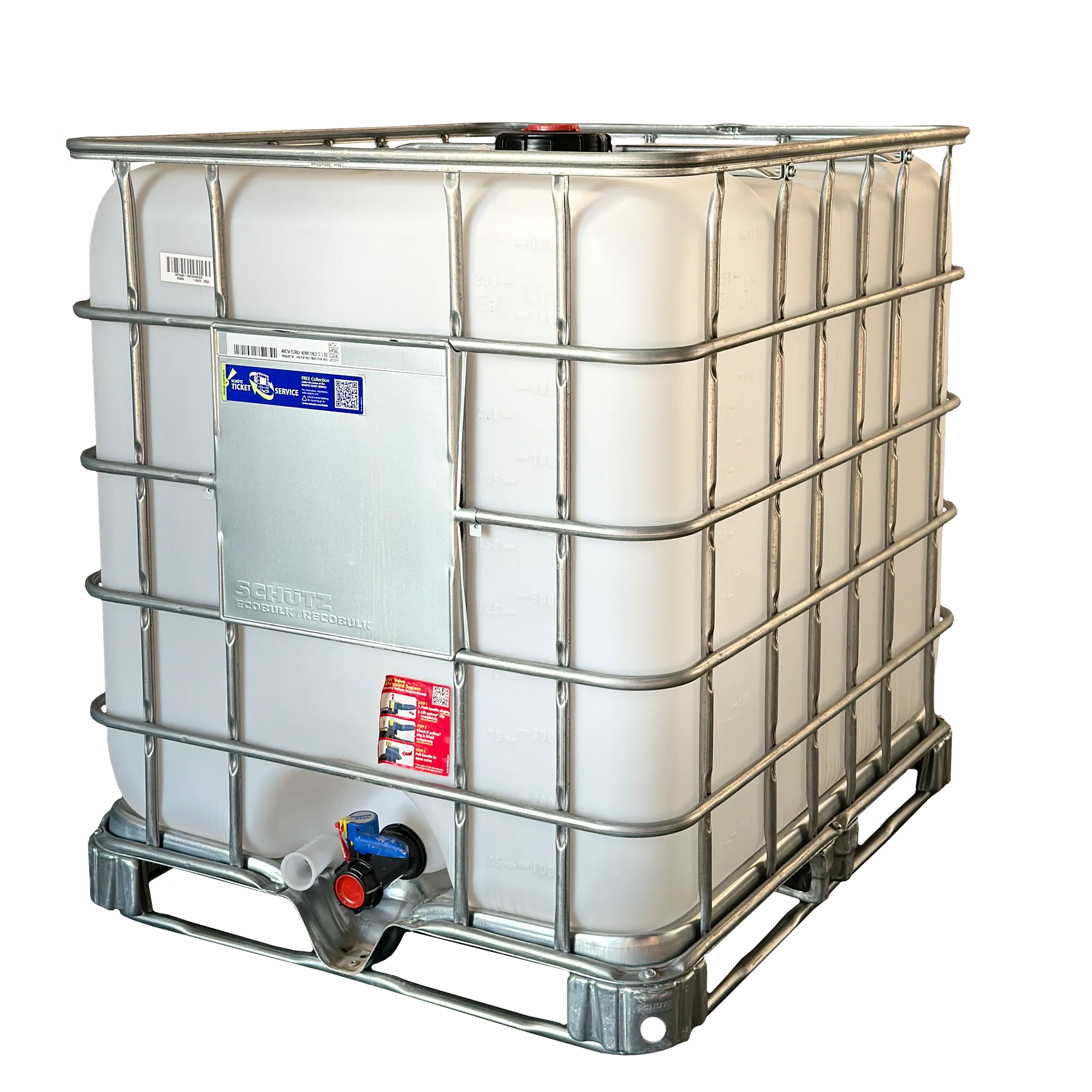 IBC-Container 1000l neu auf Stahlrahmenpalette 150mm Deckel mit D15-Entgasung (Schütz)