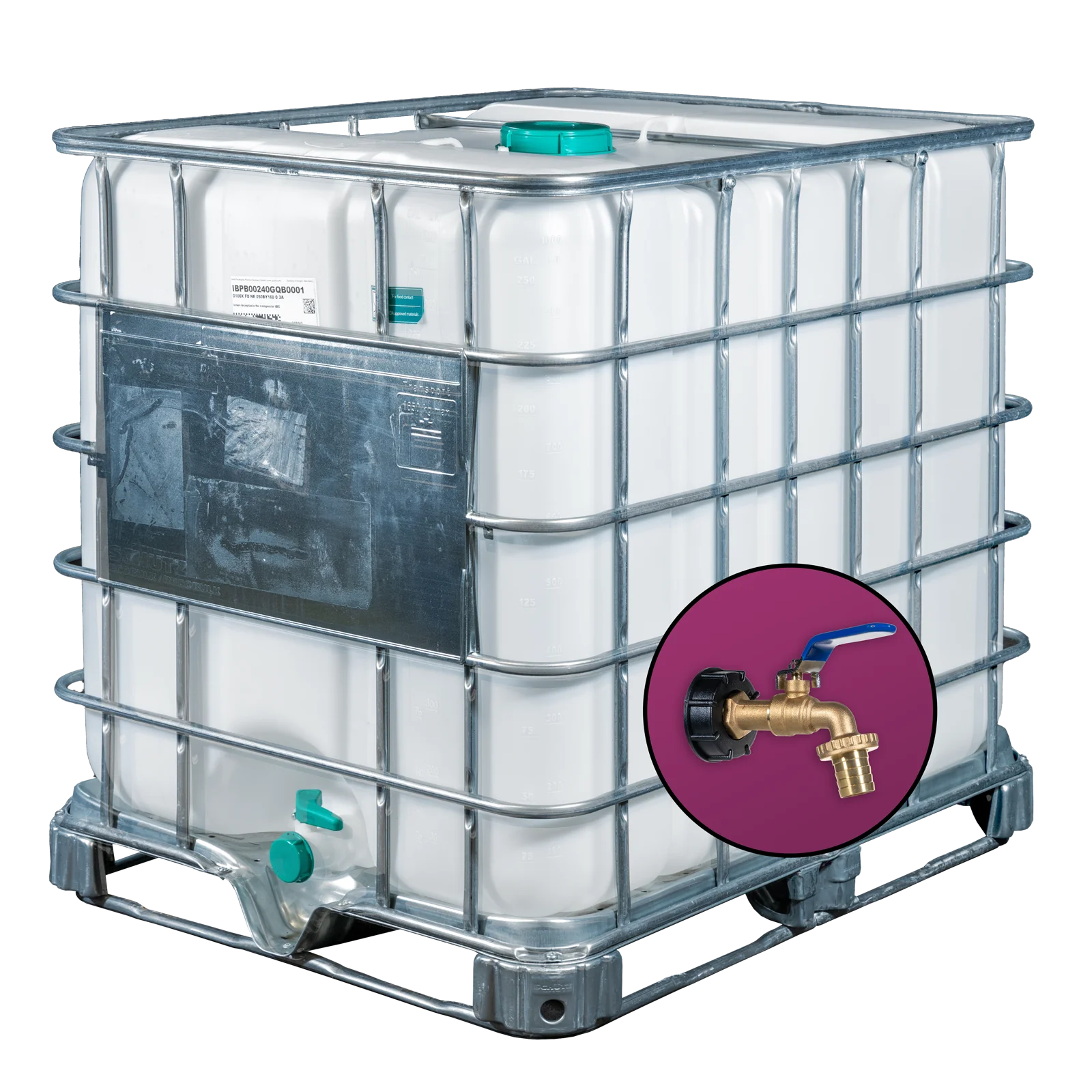 Wassertank 1000l mit neuem Innenbehälter auf Stahlrahmenpalette 150mm Deckel als IBC-Container inklusive 1 Zoll Wasserhahn und Lebensmittelzulassung