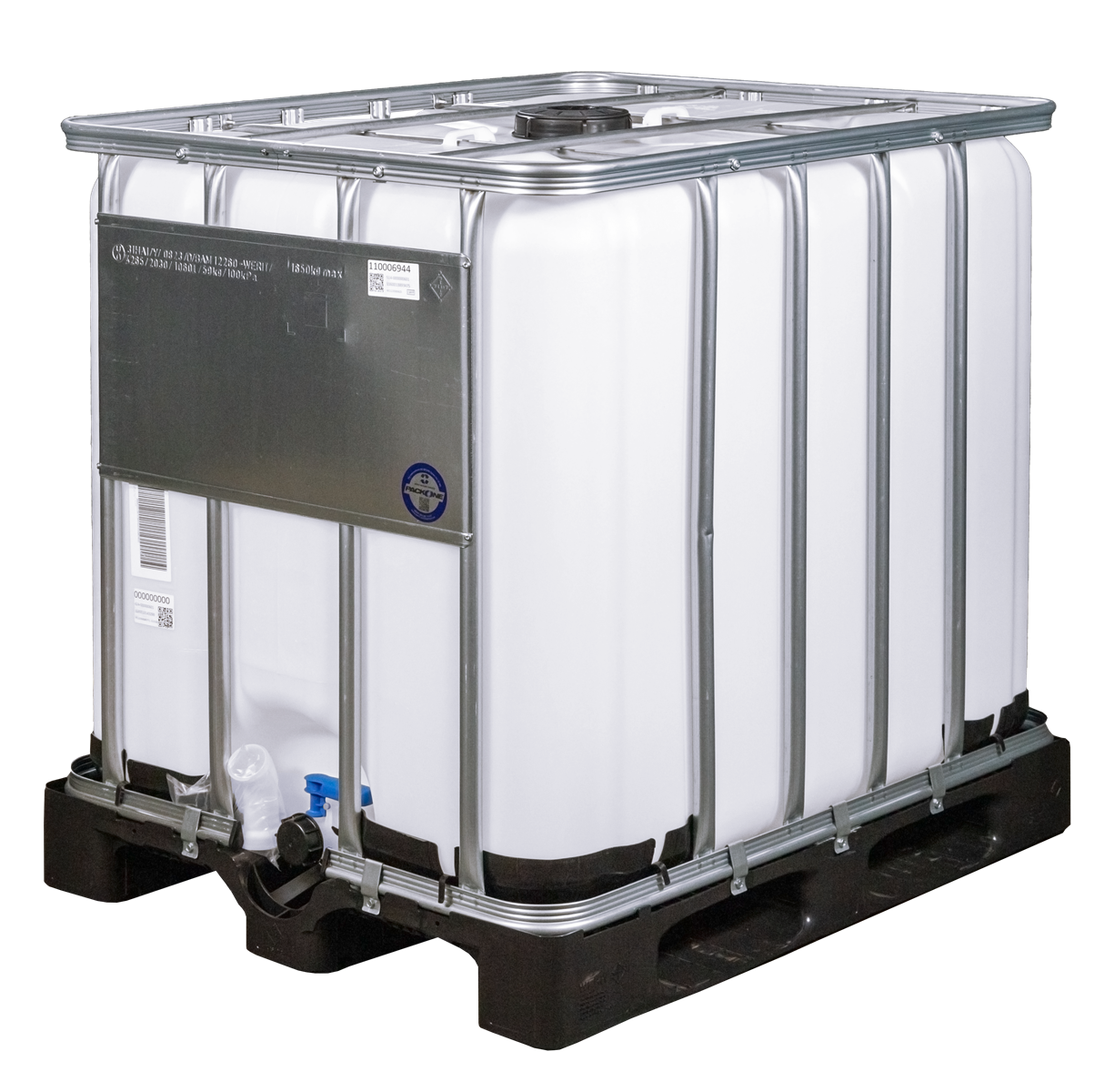 IBC-Container 1000l neu auf Kunststoffpalette 150mm Deckel mit Gefahrgutzulassung und Lebensmittelzulassung